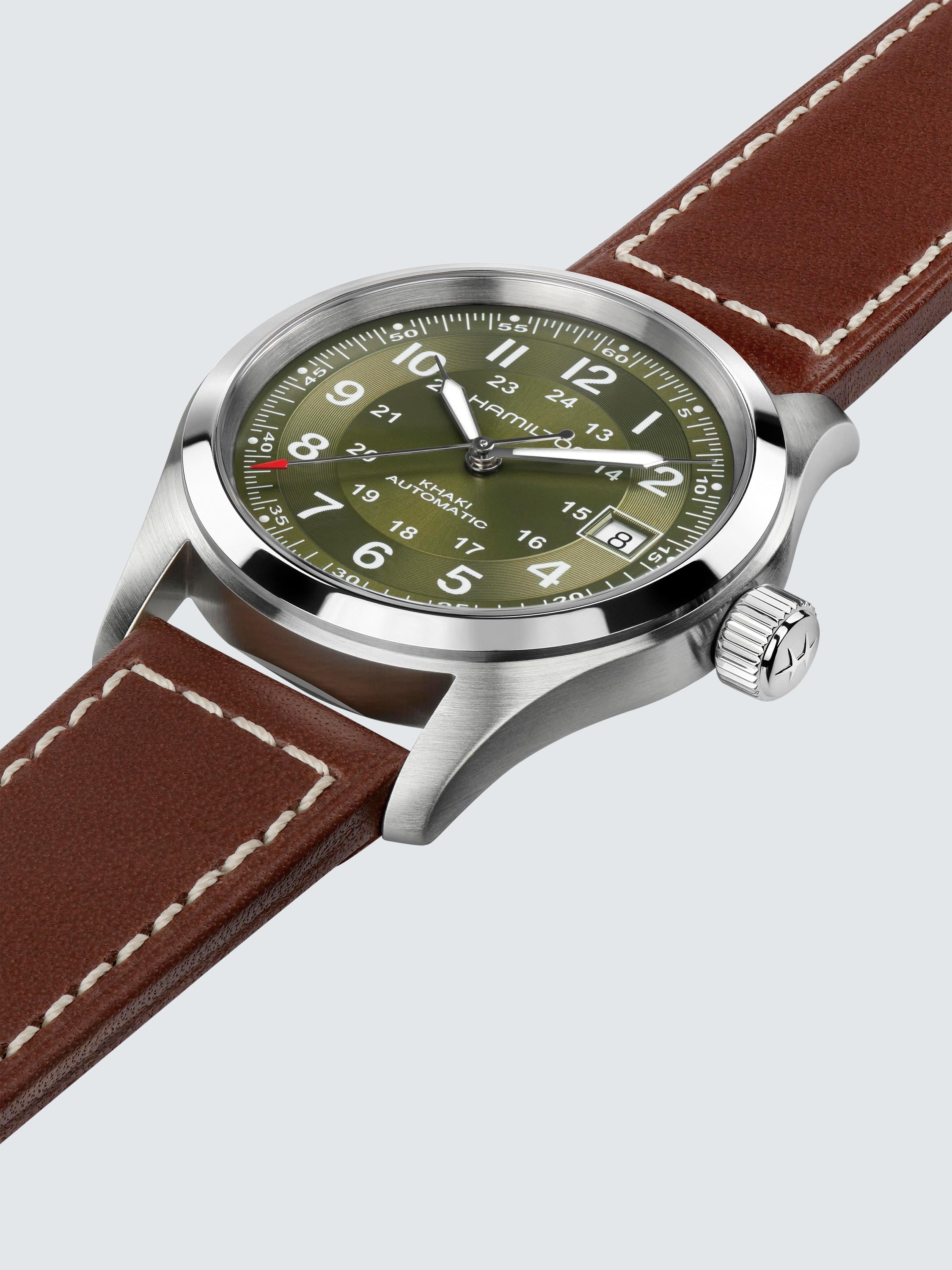 H70455560 Unisex Field Automatic Leather Watch, Green