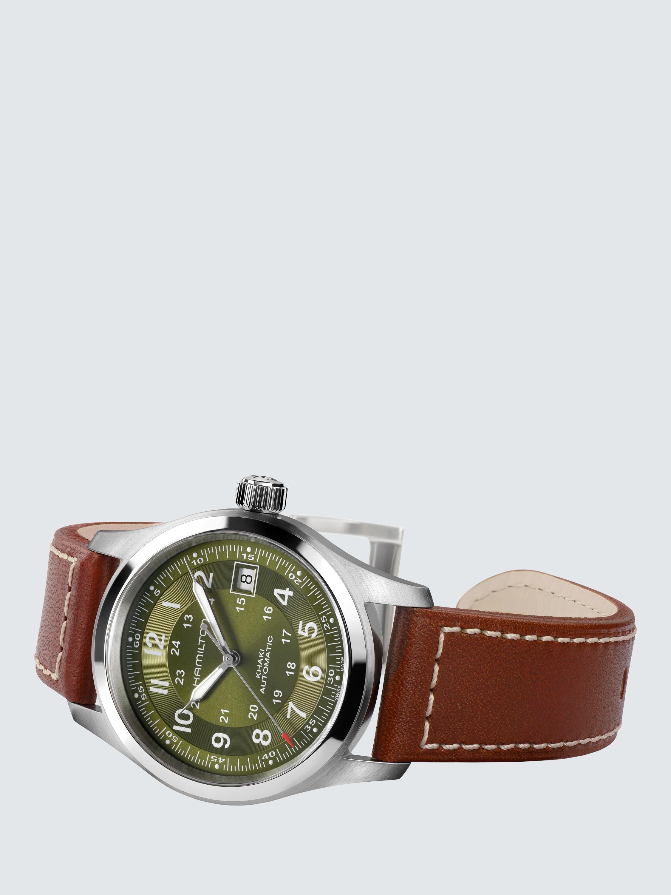 H70455560 Unisex Field Automatic Leather Watch, Green