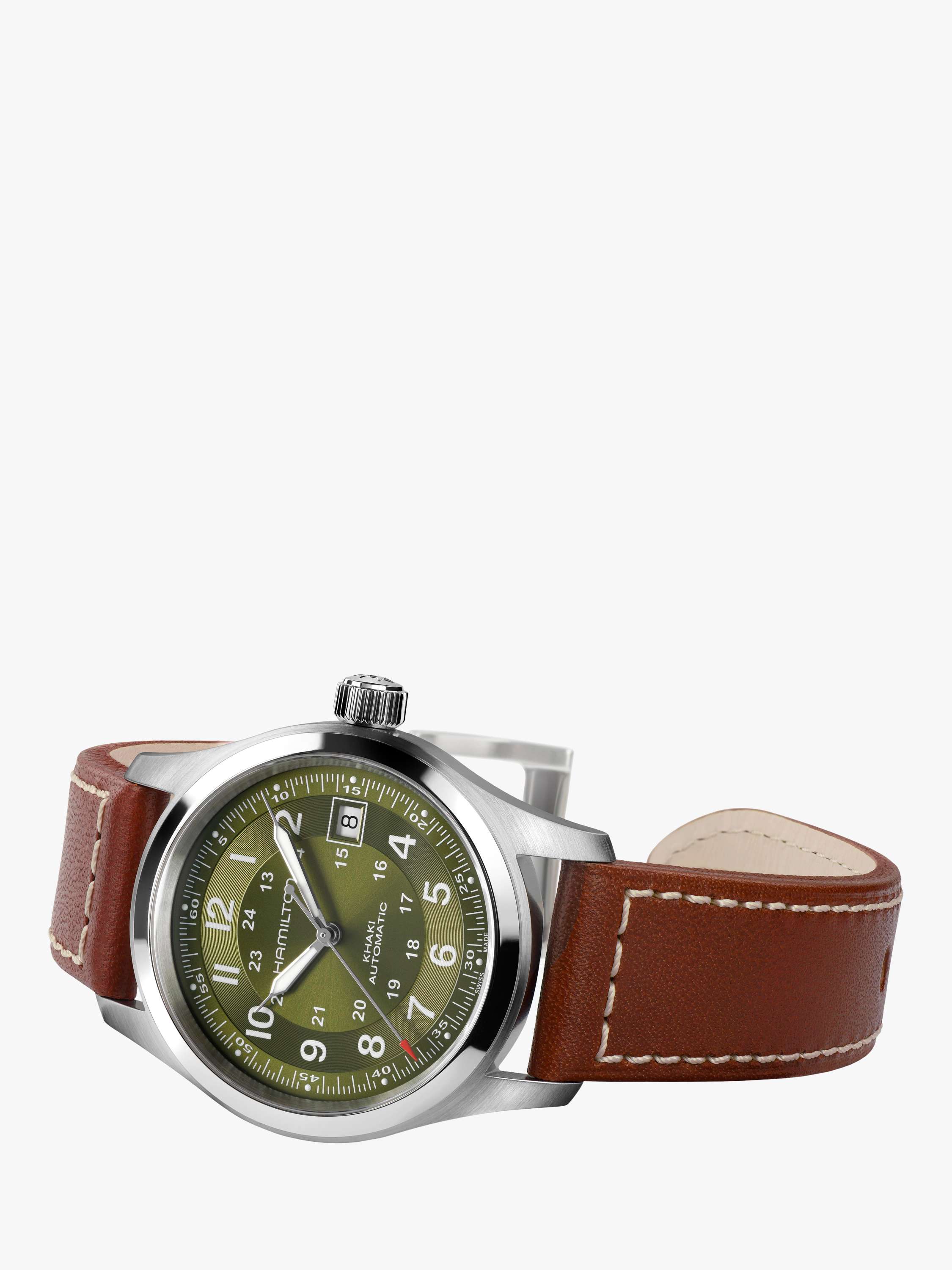 H70455560 Unisex Field Automatic Leather Watch, Green