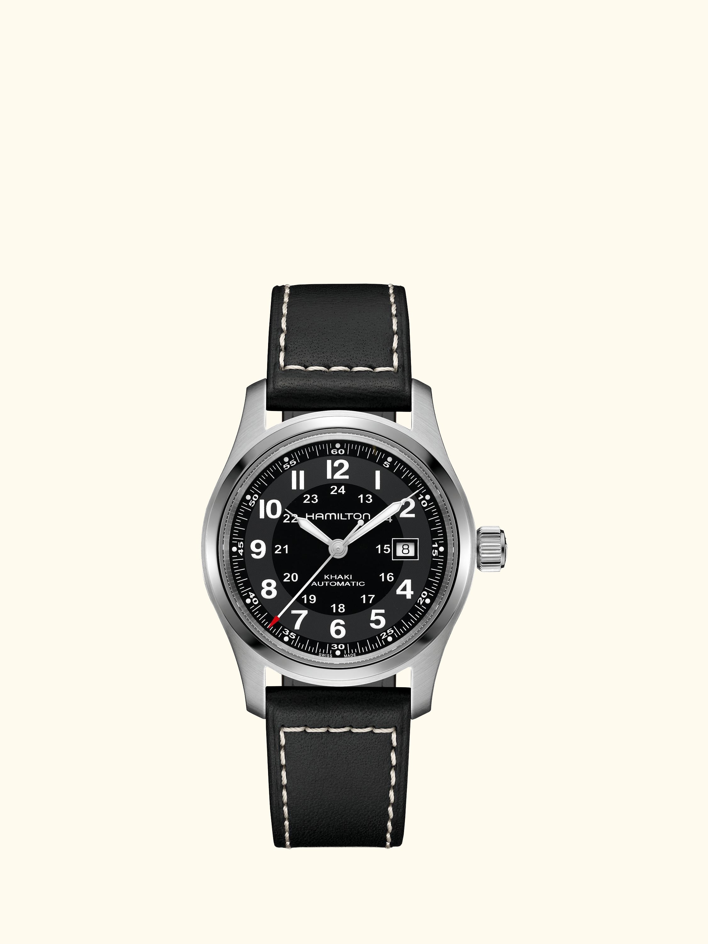 H70605733 Unisex Field Automatic Leather Watch, Black