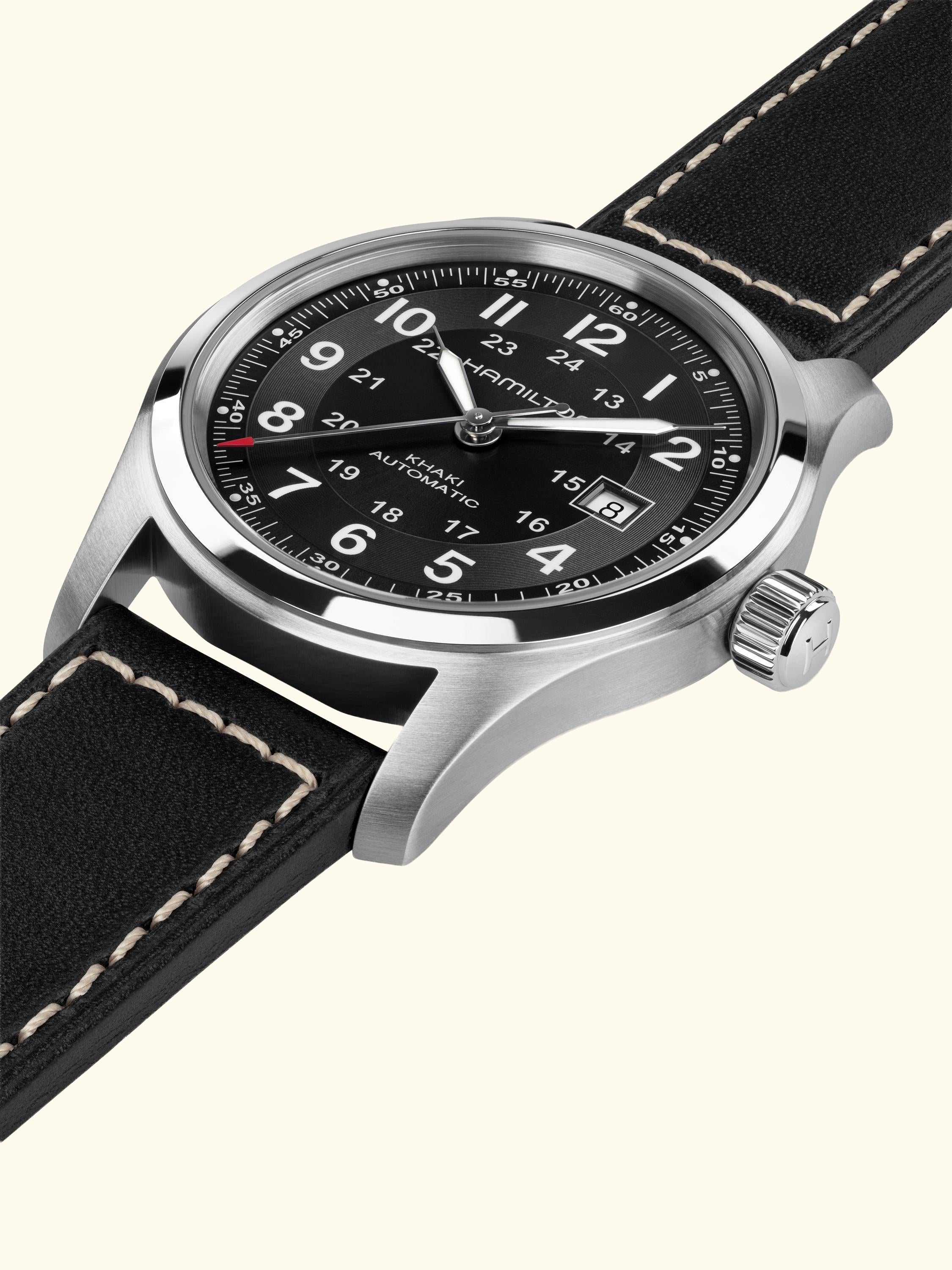 H70605733 Unisex Field Automatic Leather Watch, Black
