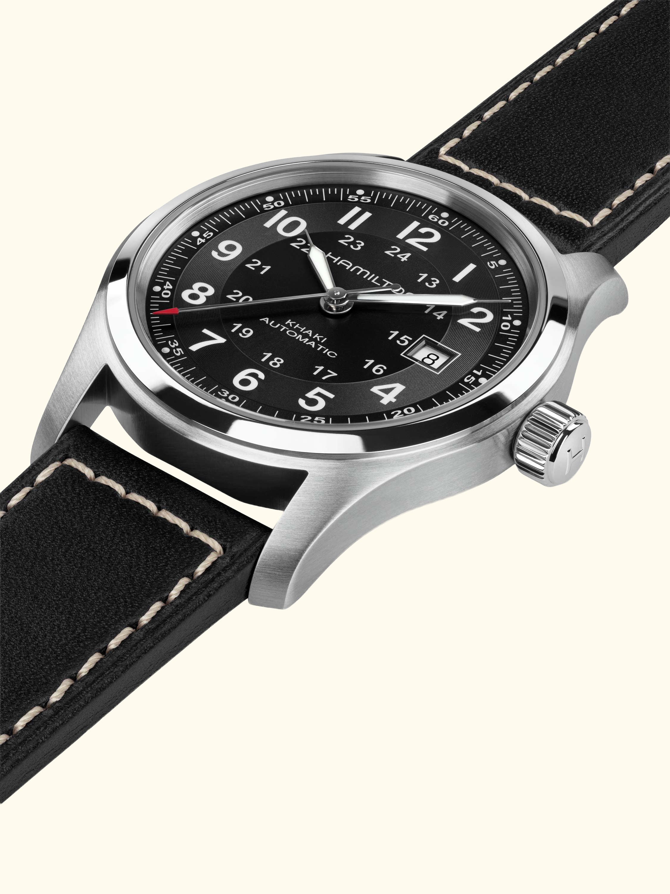 H70605733 Unisex Field Automatic Leather Watch, Black