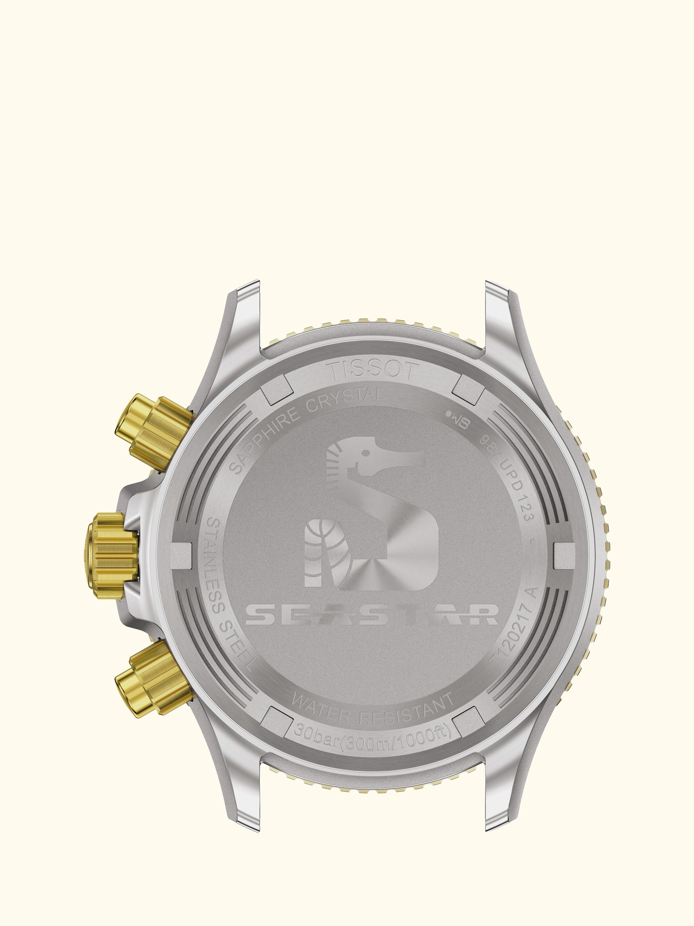 T1202172206100 Seastar Unisex Quartz Chronograph Bracelet Strap Watch, Black/Silver/Gold