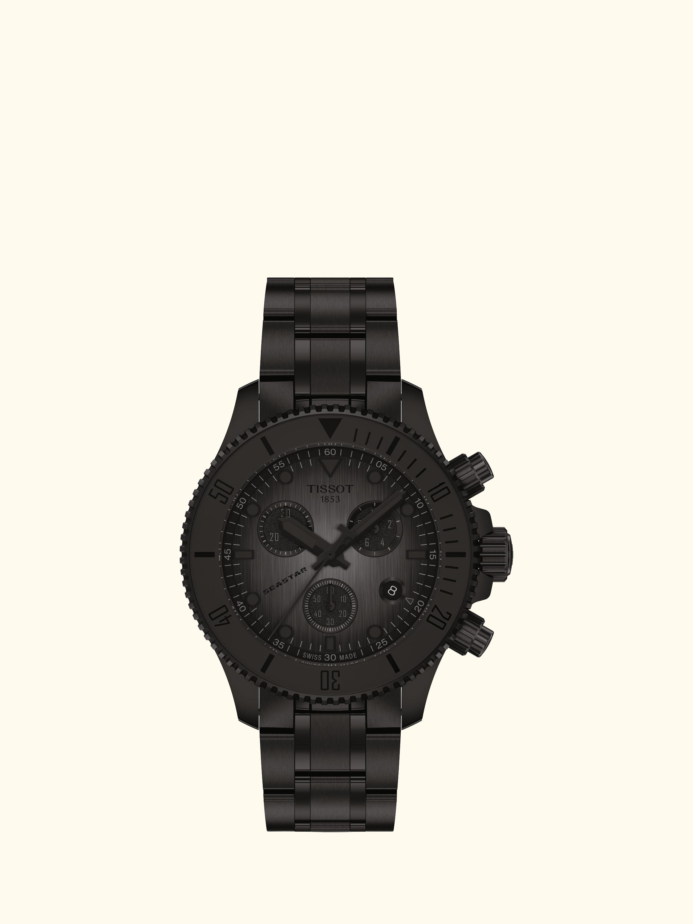 T1202173306100 Seastar Unisex Quartz Chronograph Bracelet Strap Watch, Black