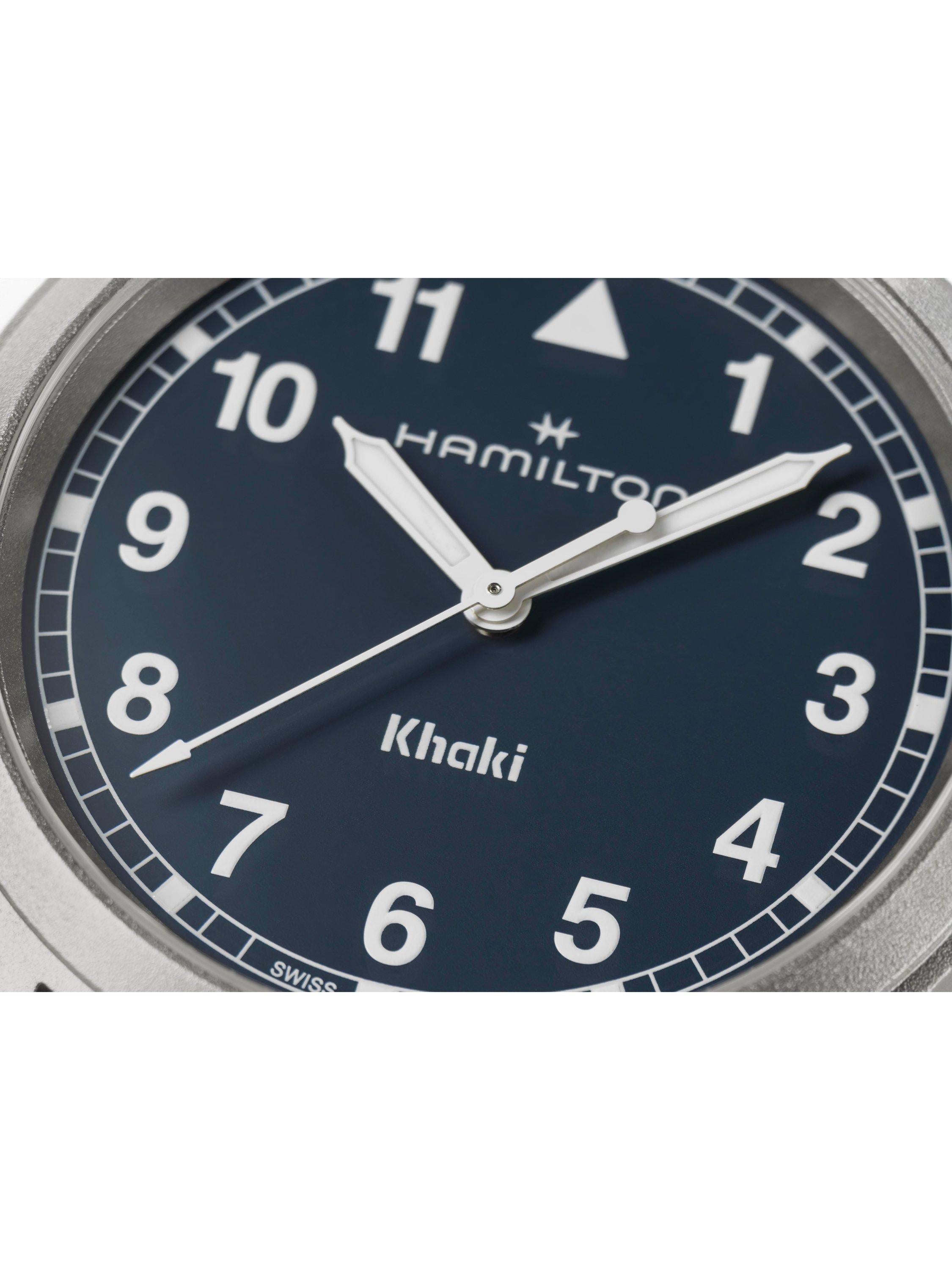 H69301140 Khaki Field Quartz Unisex Bracelet Strap Watch, Navy/Silver