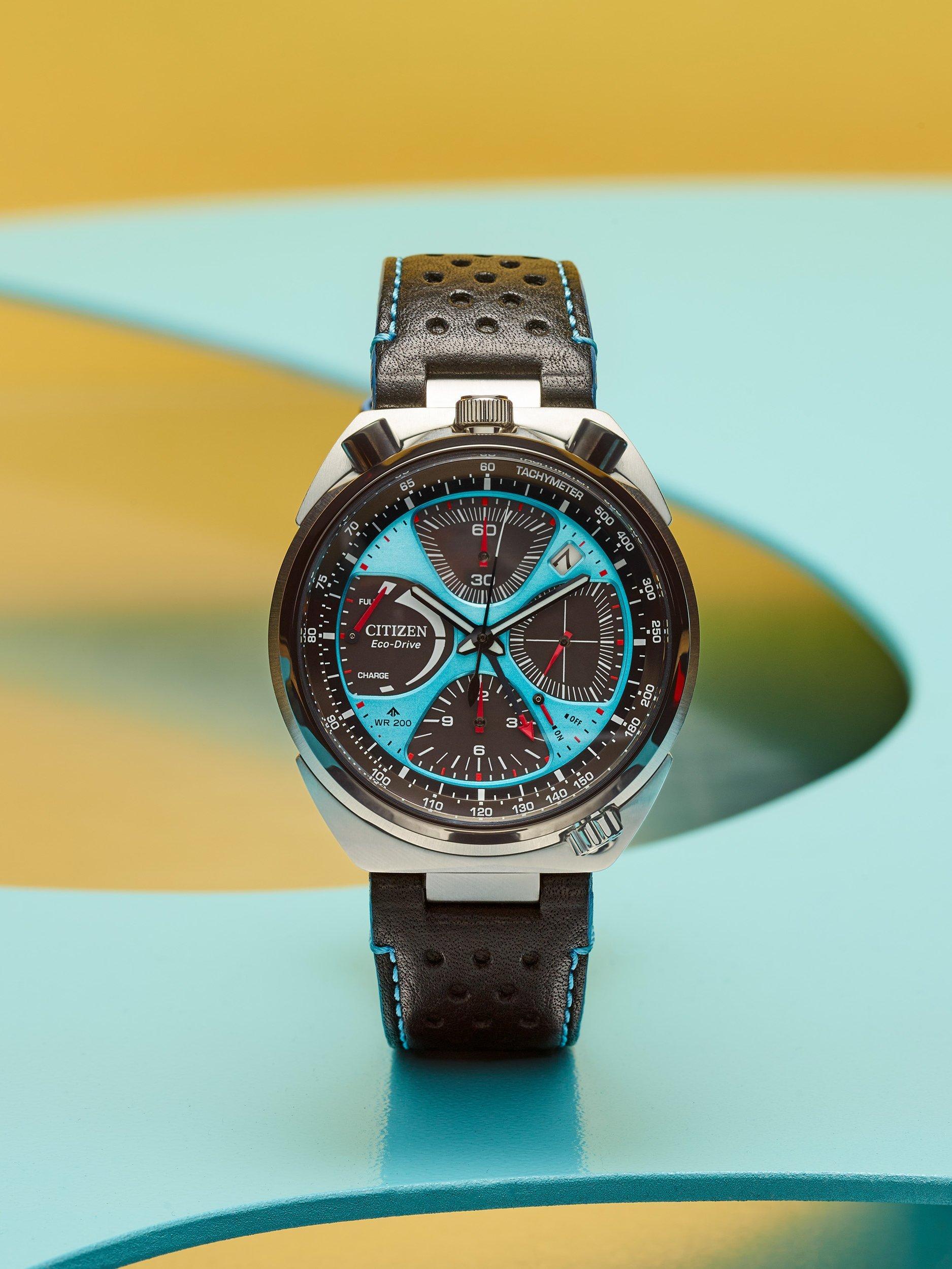 AV0106-01L Men's Promaster Bullhead Racing Chronograph Leather Strap Watch, Blue