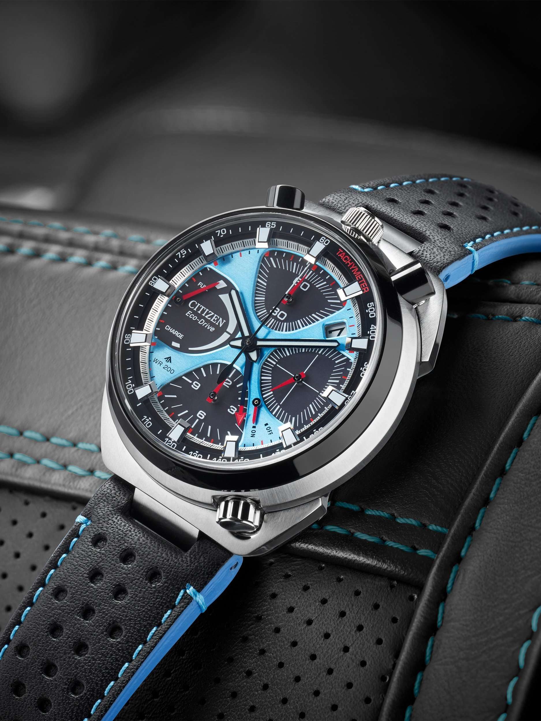 AV0106-01L Men's Promaster Bullhead Racing Chronograph Leather Strap Watch, Blue