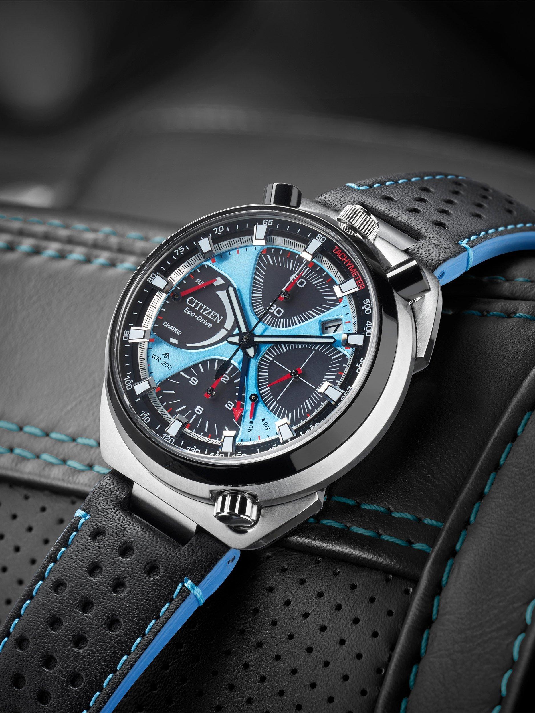 AV0106-01L Men's Promaster Bullhead Racing Chronograph Leather Strap Watch, Blue