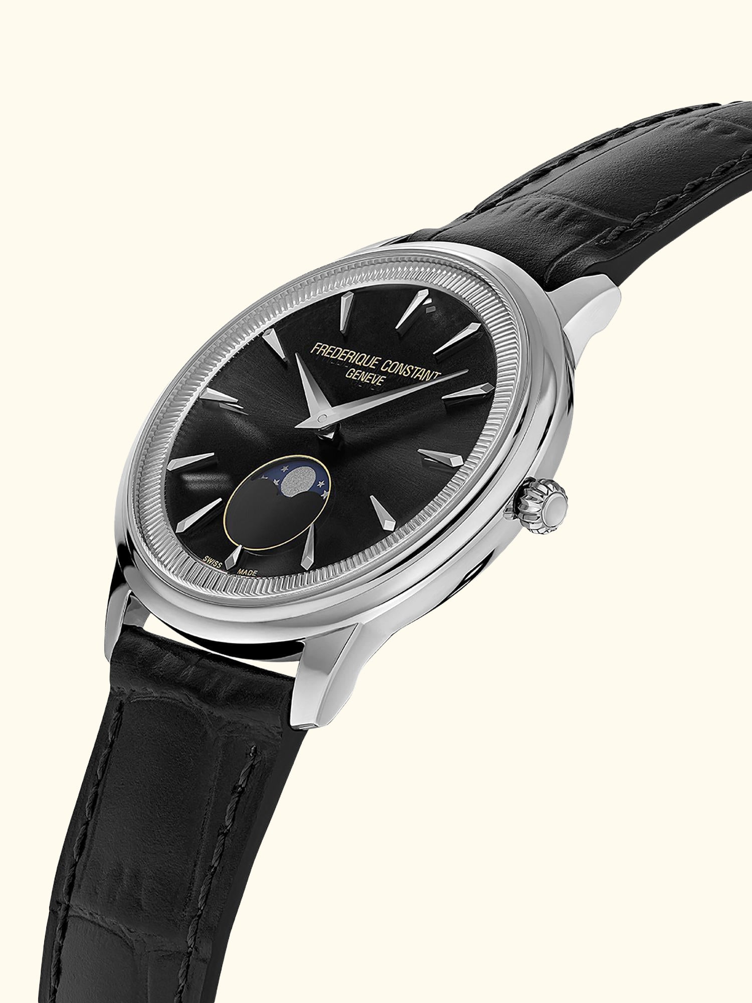 FC-206B3S6 Men's Classics Moneta Moonphase Watch, Black