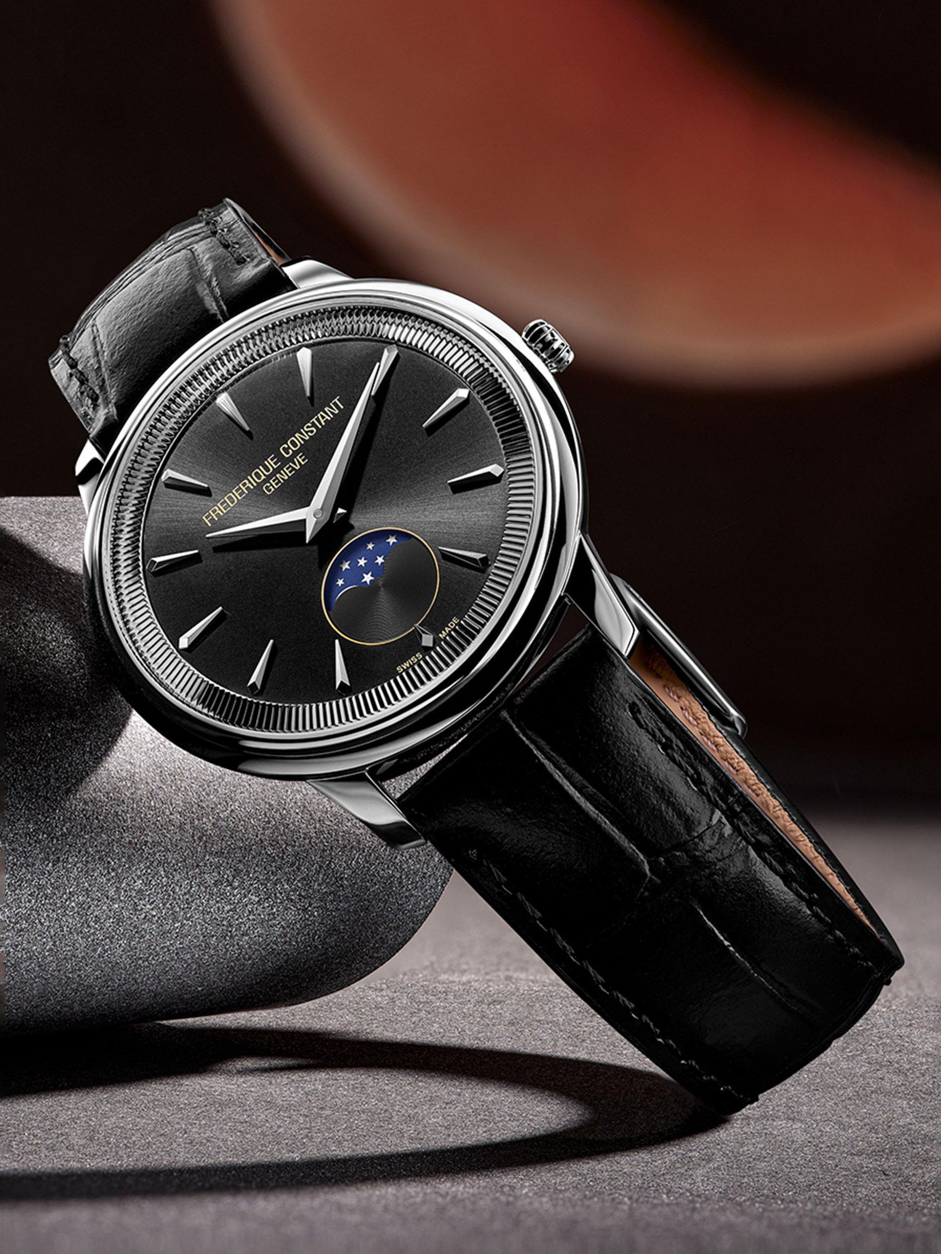 FC-206B3S6 Men's Classics Moneta Moonphase Watch, Black