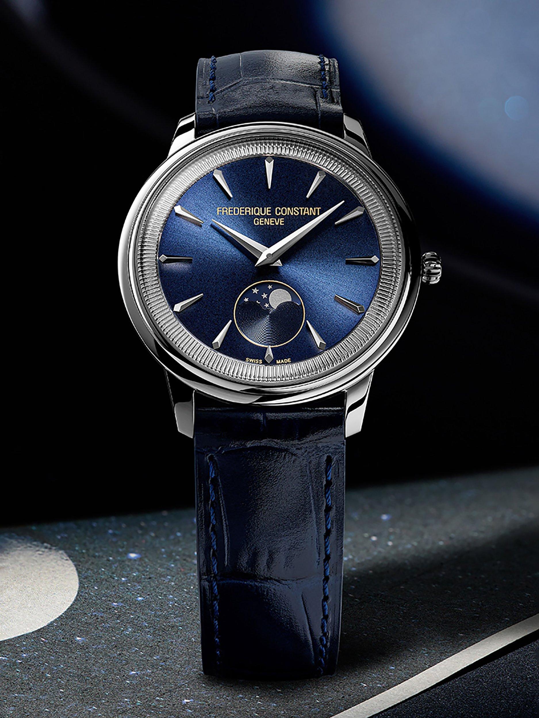 FC-206N3S6 Men's Classics Moneta Moonphase Watch, Blue