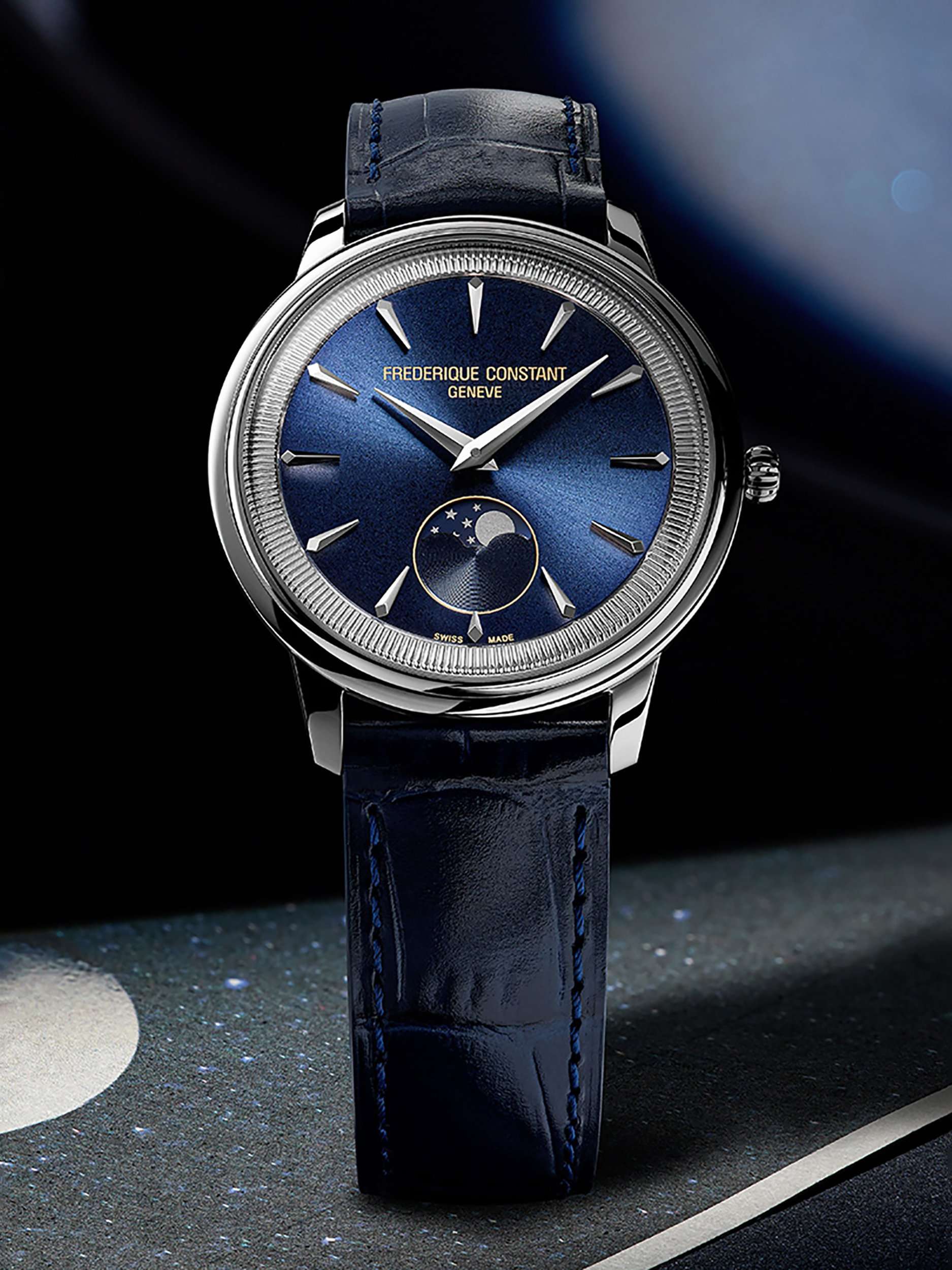 FC-206N3S6 Men's Classics Moneta Moonphase Watch, Blue