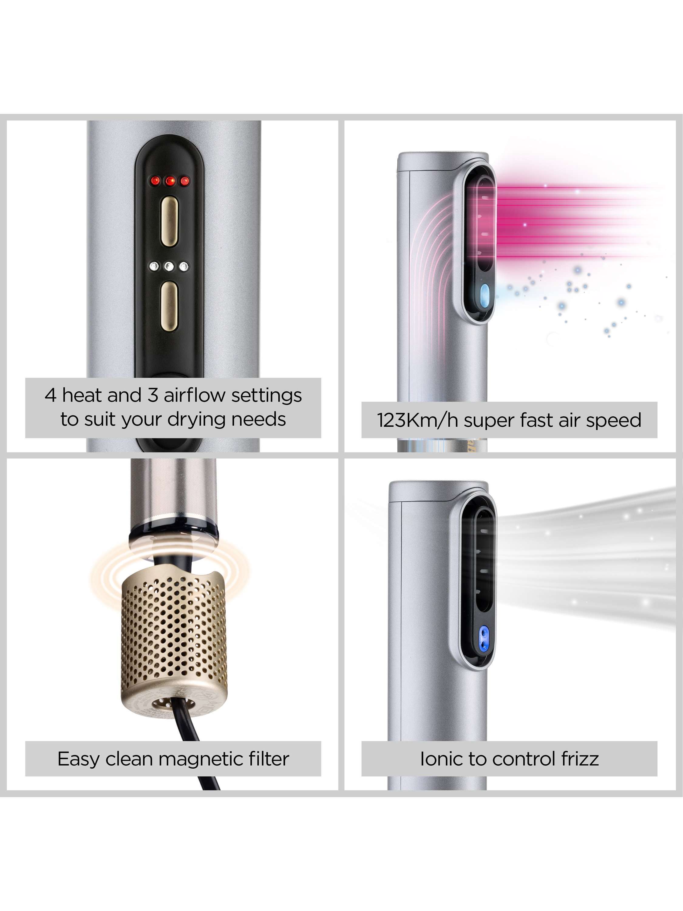 Air Wand Limited Edition Hair Dryer, Smoothing & Volumising All-in-One, Silver