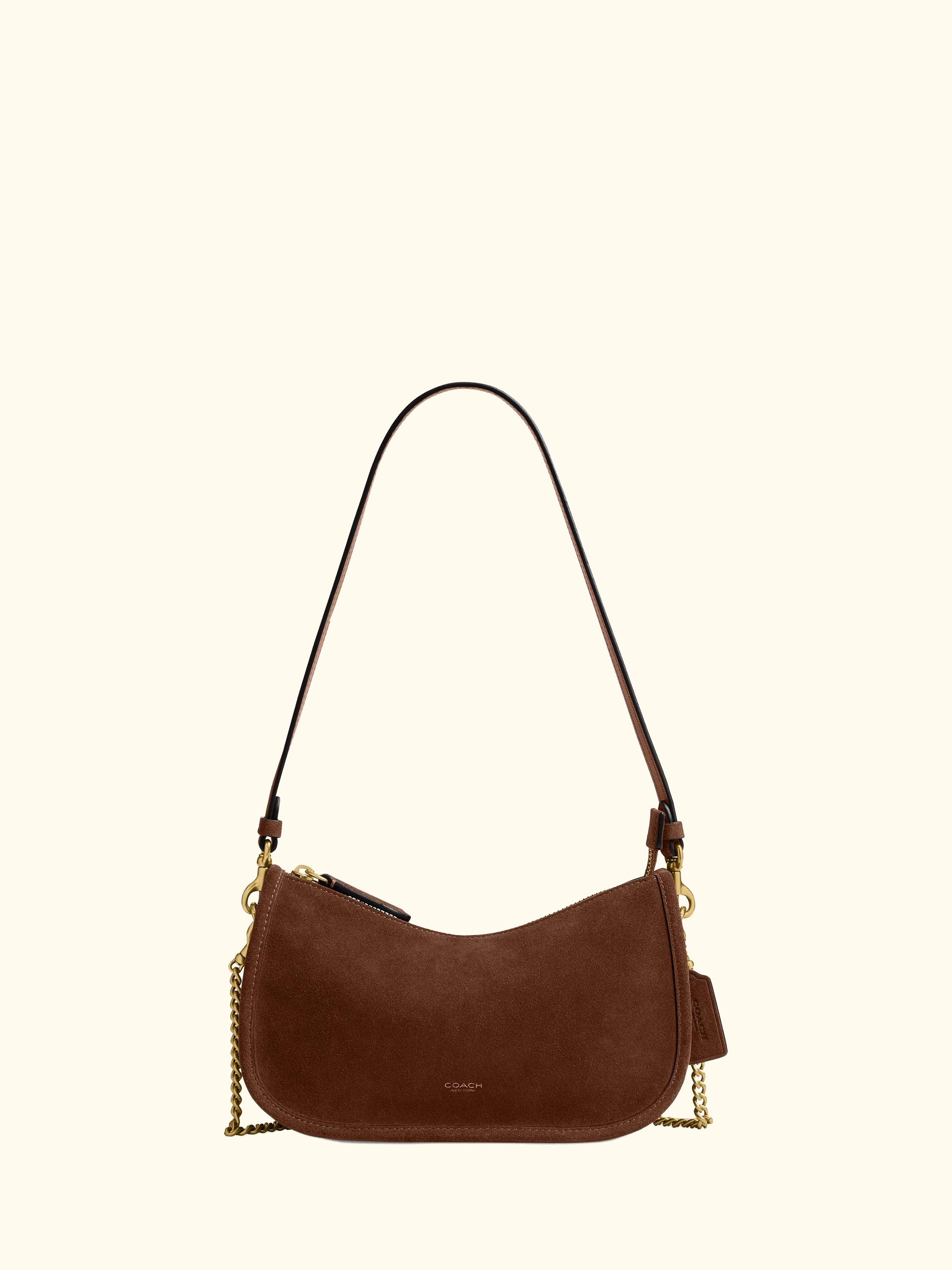Waverly Suede Shoulder Bag, Warm Brown