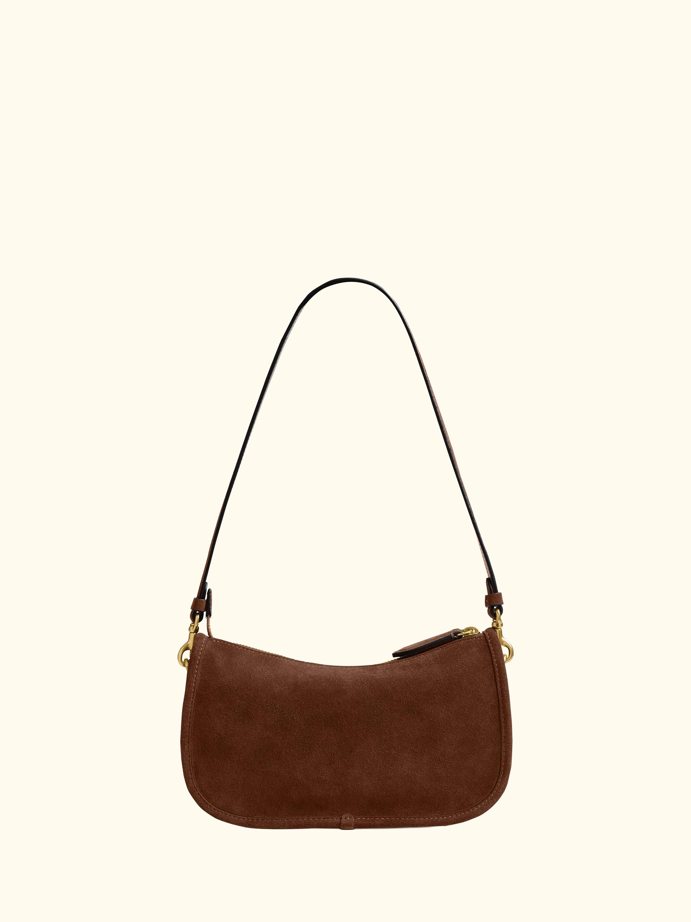 Waverly Suede Shoulder Bag, Warm Brown