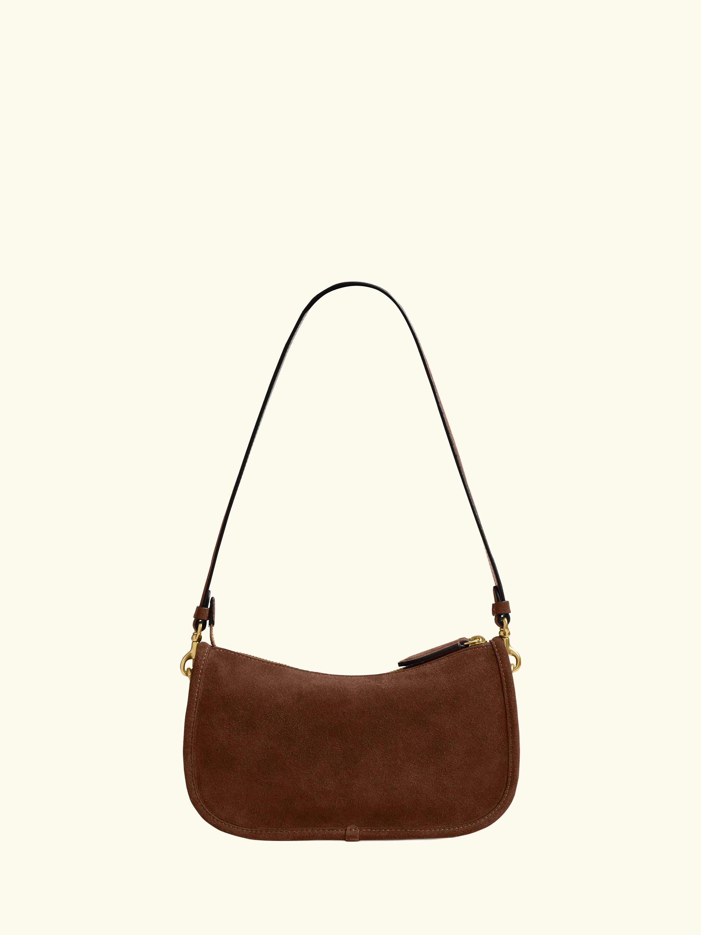 Waverly Suede Shoulder Bag, Warm Brown