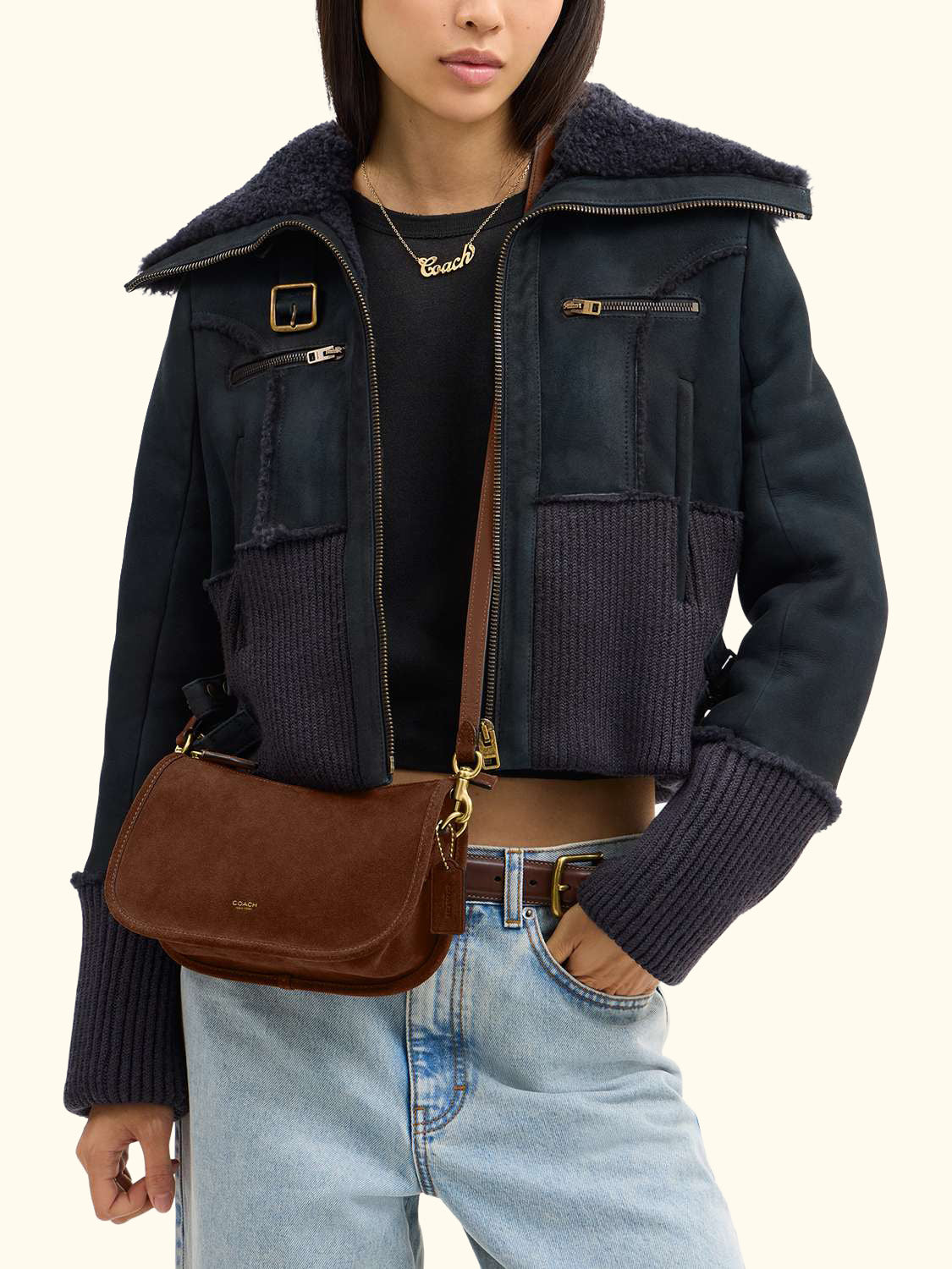 Waverly Suede Shoulder Bag, Warm Brown