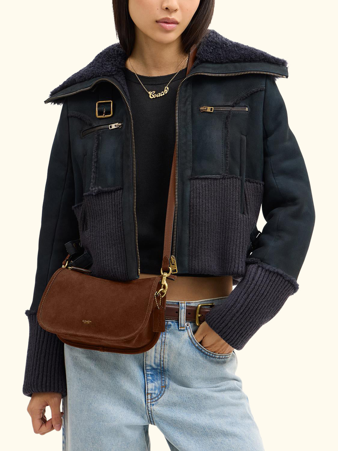 Waverly Suede Shoulder Bag, Warm Brown