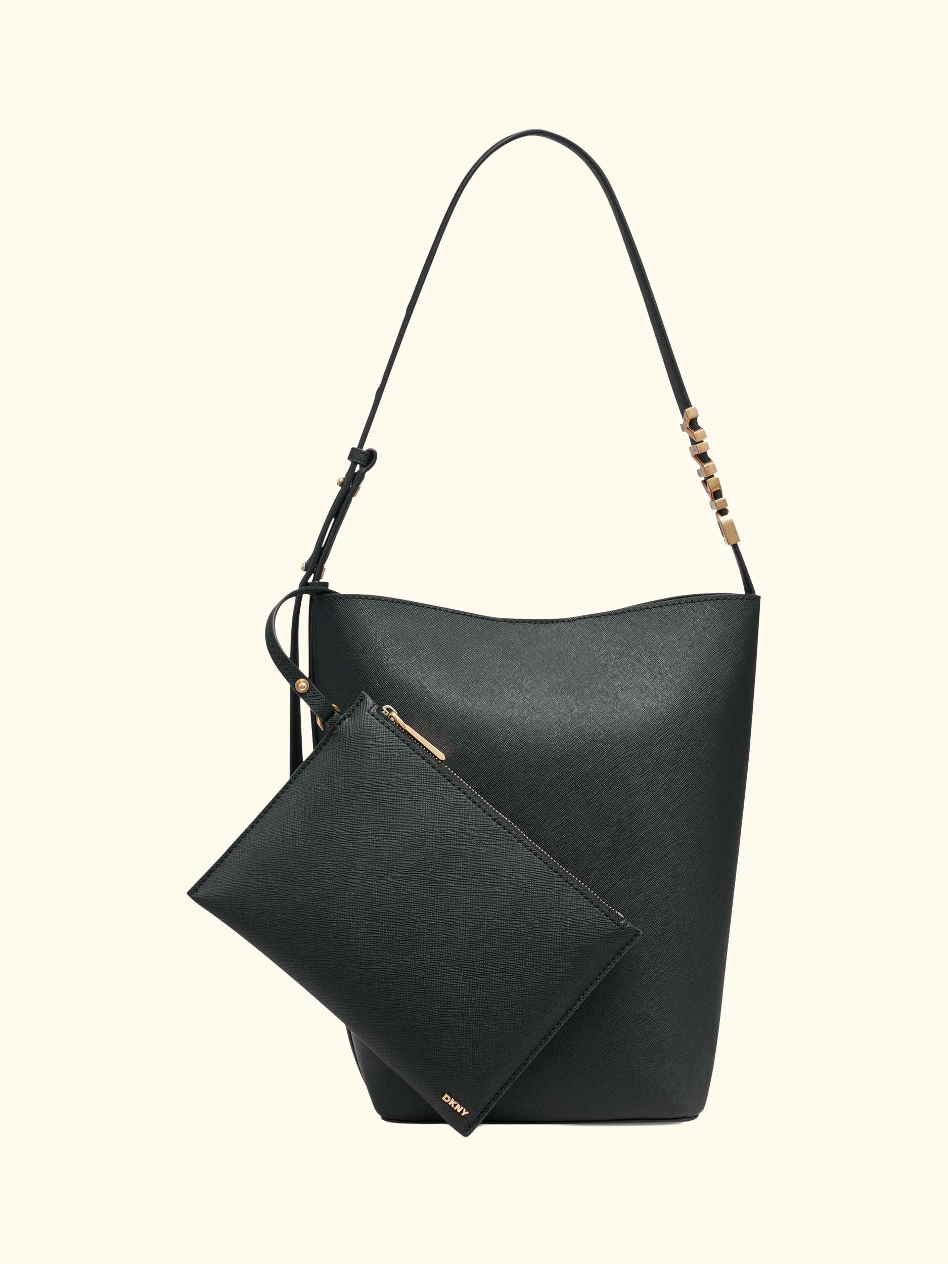 Avril Leather Bucket Bag, Black/Gold