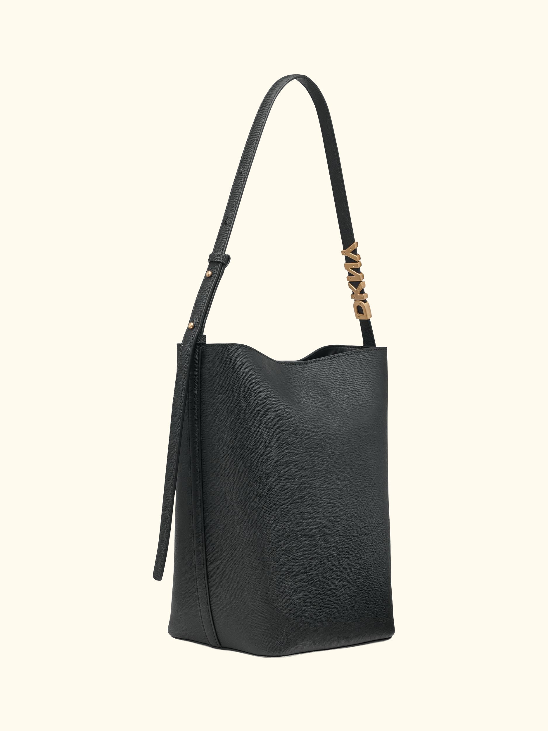 Avril Leather Bucket Bag, Black/Gold