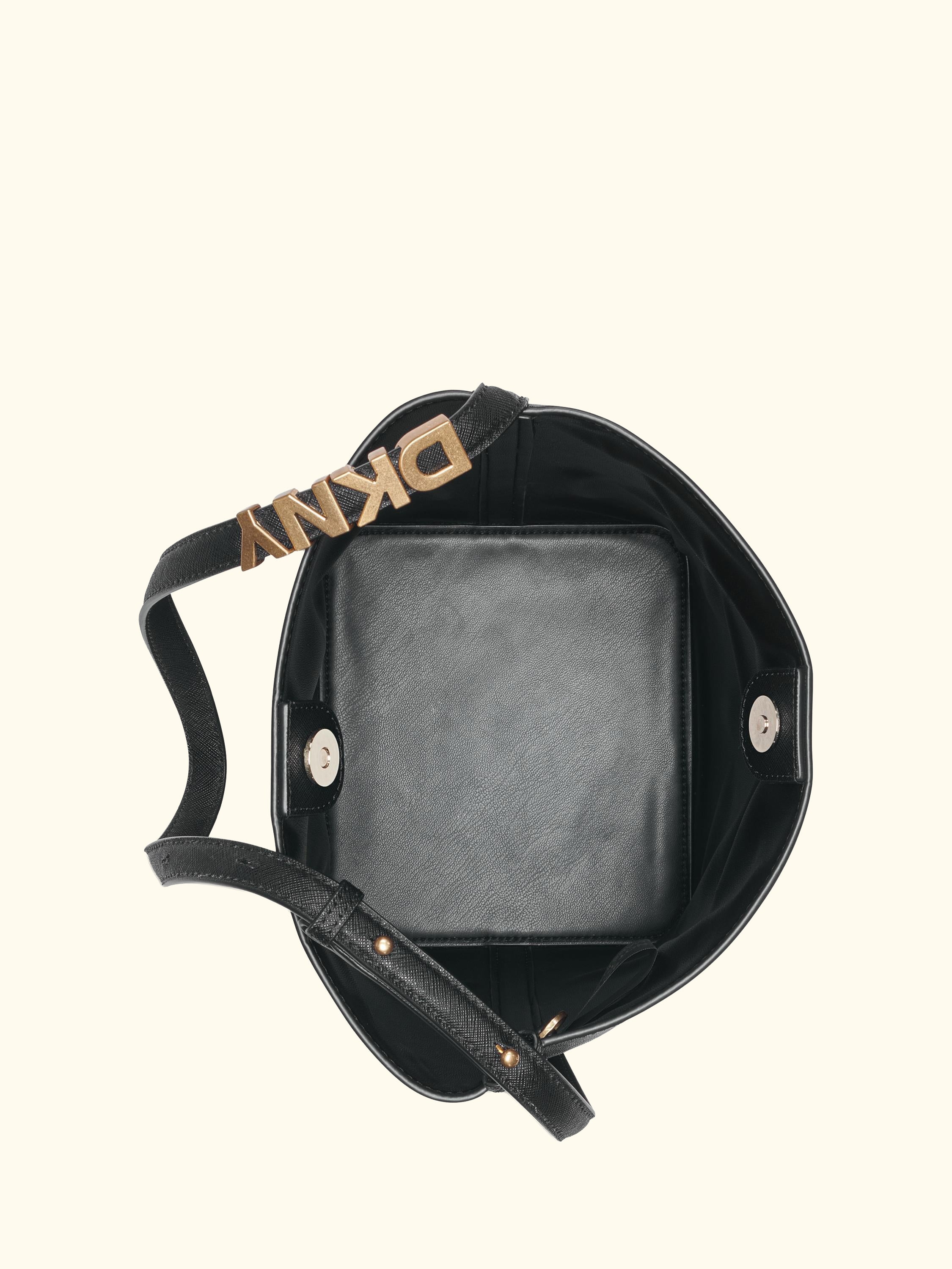 Avril Leather Bucket Bag, Black/Gold
