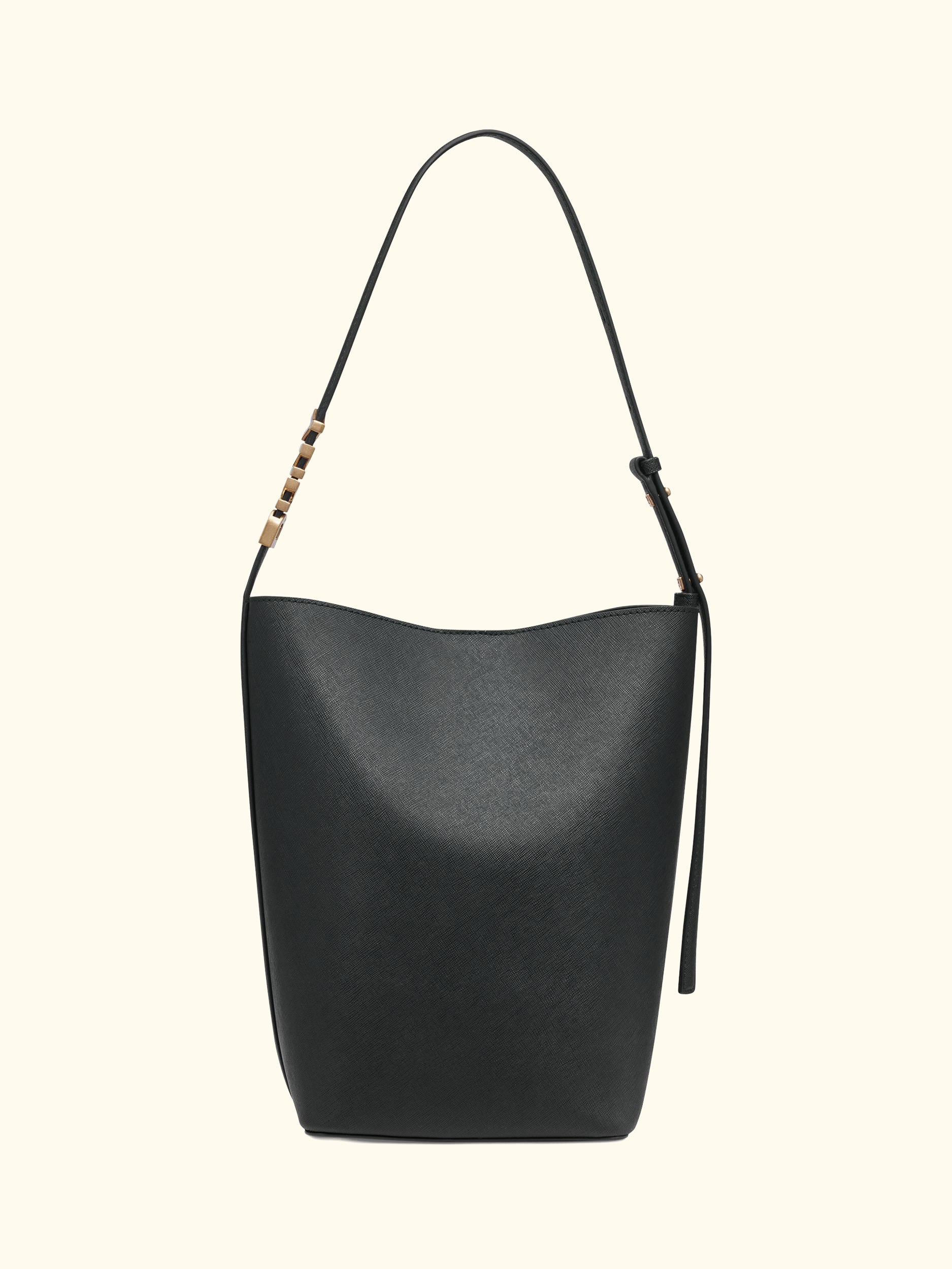 Avril Leather Bucket Bag, Black/Gold