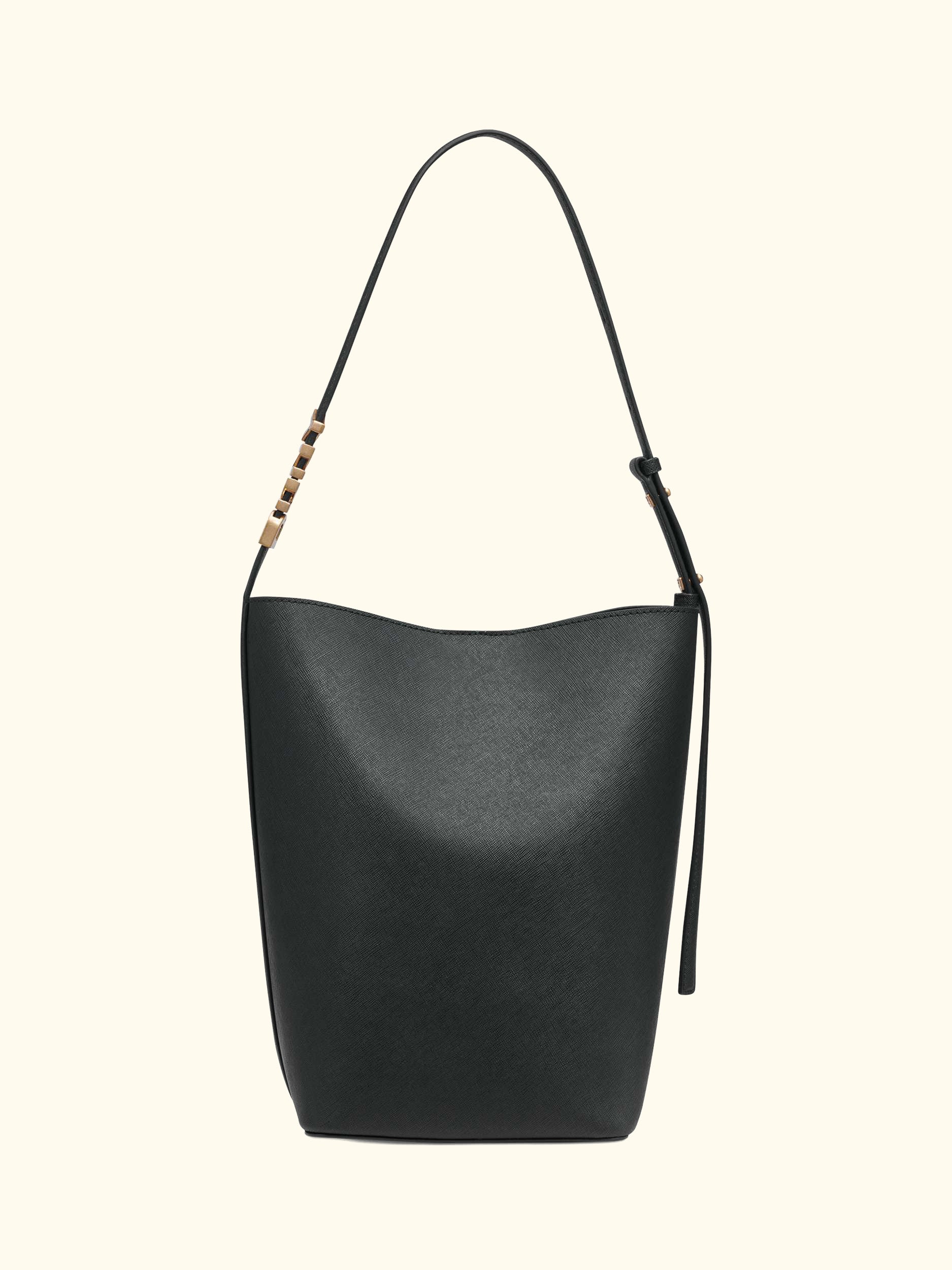 Avril Leather Bucket Bag, Black/Gold