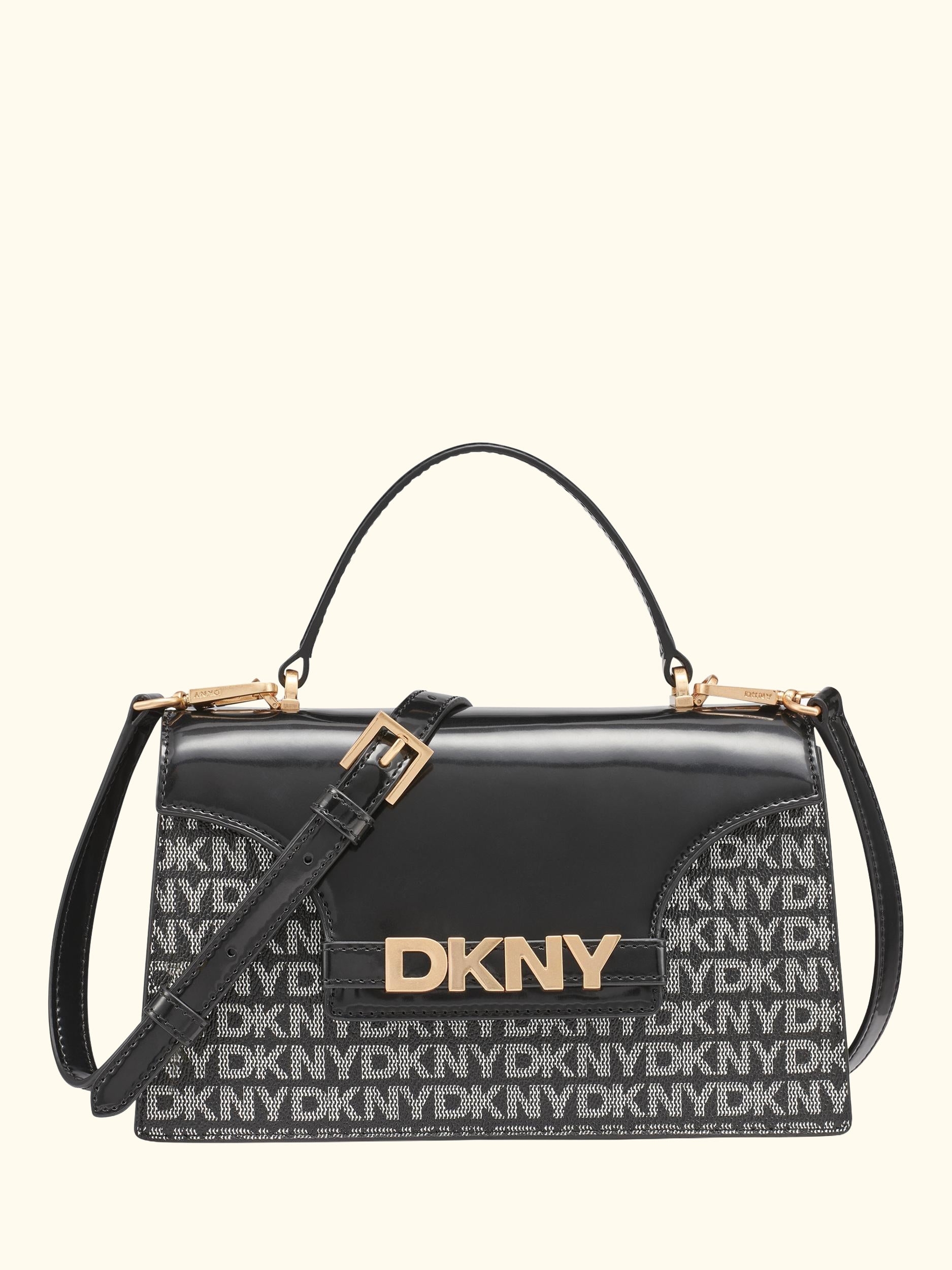 Avril Leather Flap Satchel Bag, Black Logo/ Black
