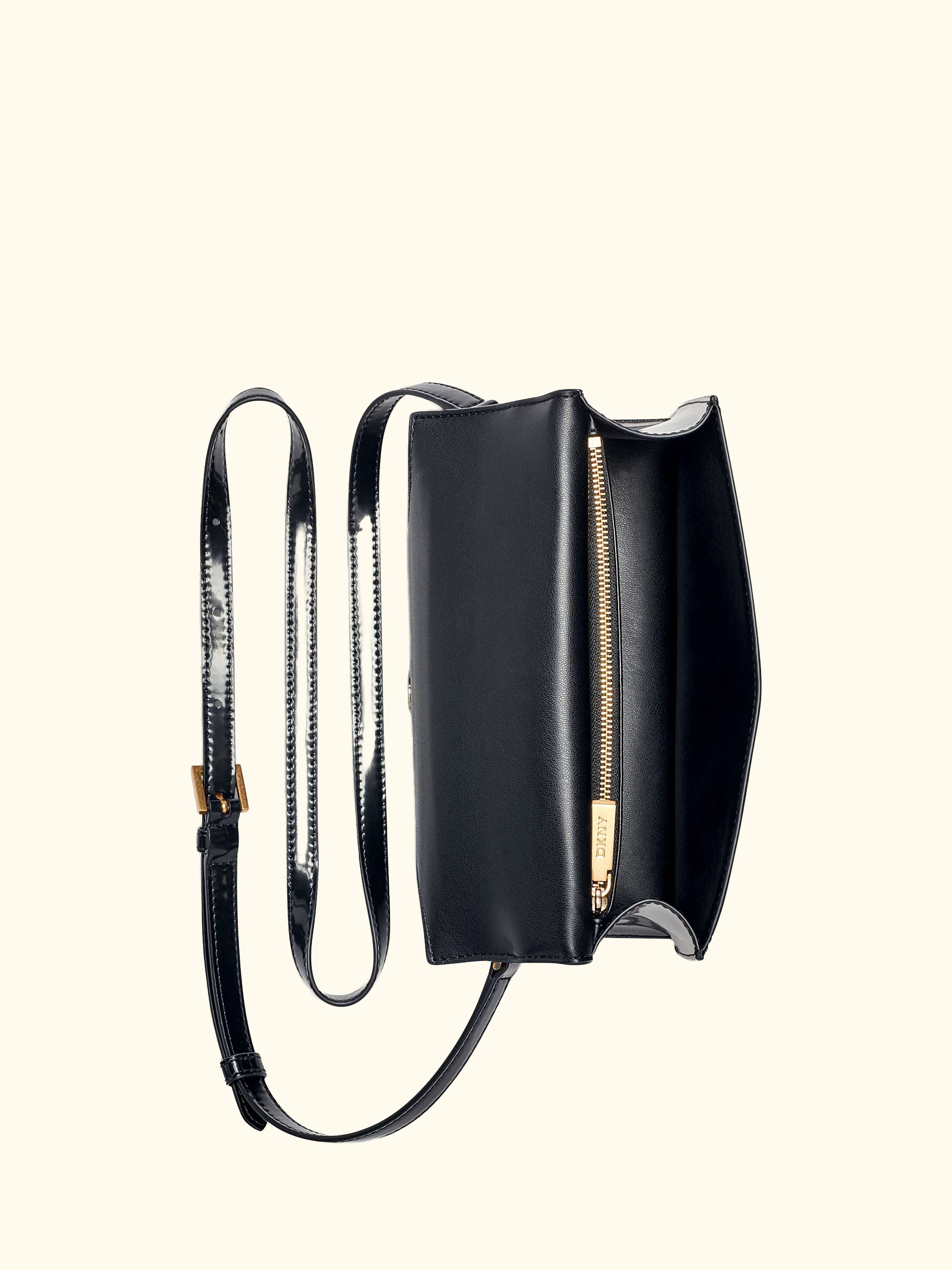 Avril Leather Flap Satchel Bag, Black Logo/ Black