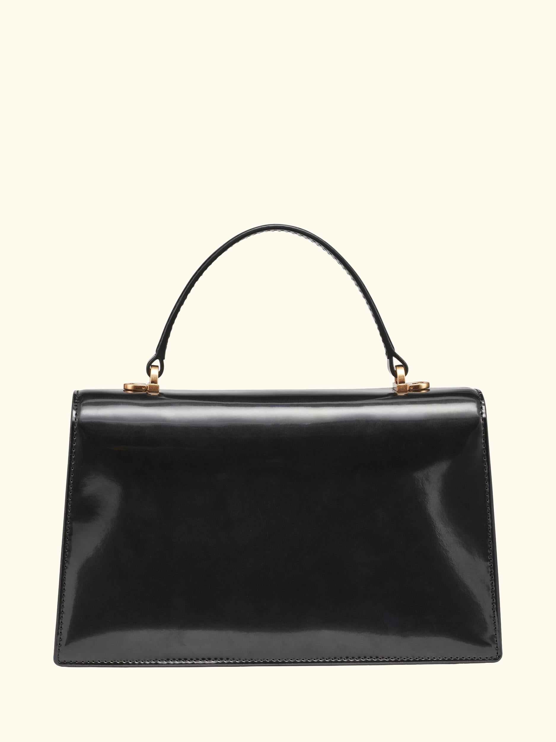 Avril Leather Flap Satchel Bag, Black Logo/ Black