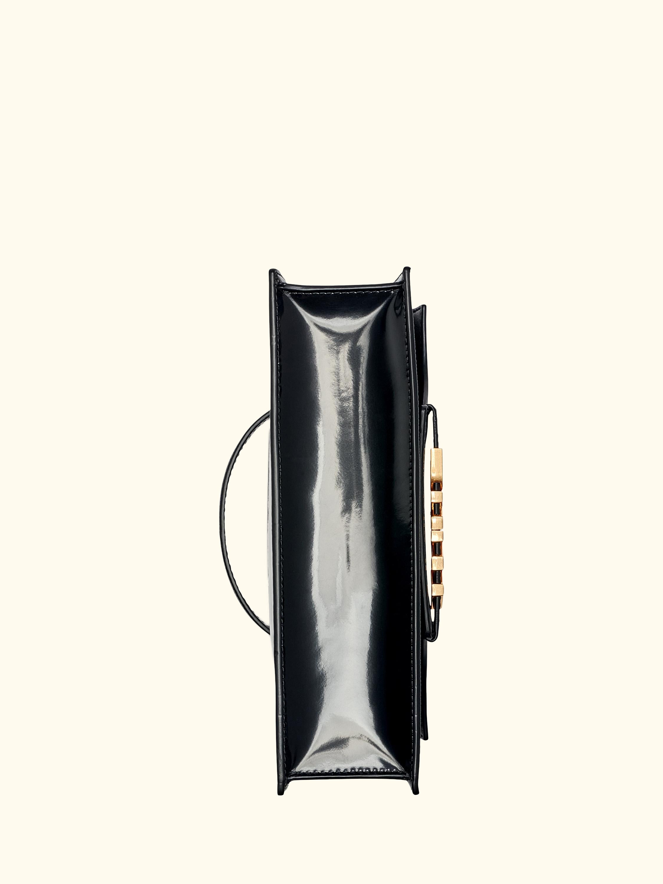 Avril Leather Flap Satchel Bag, Black Logo/ Black