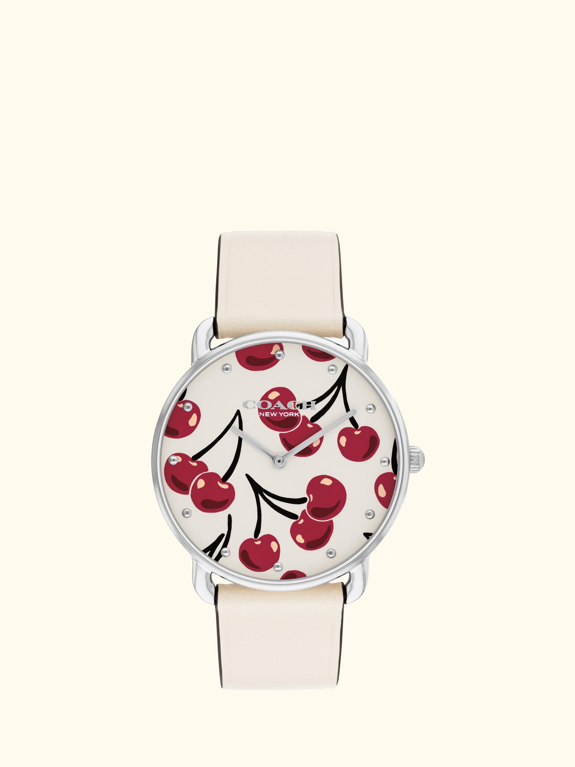 14504518 Women's Cherry Dial Leather Strap Watch, Cream