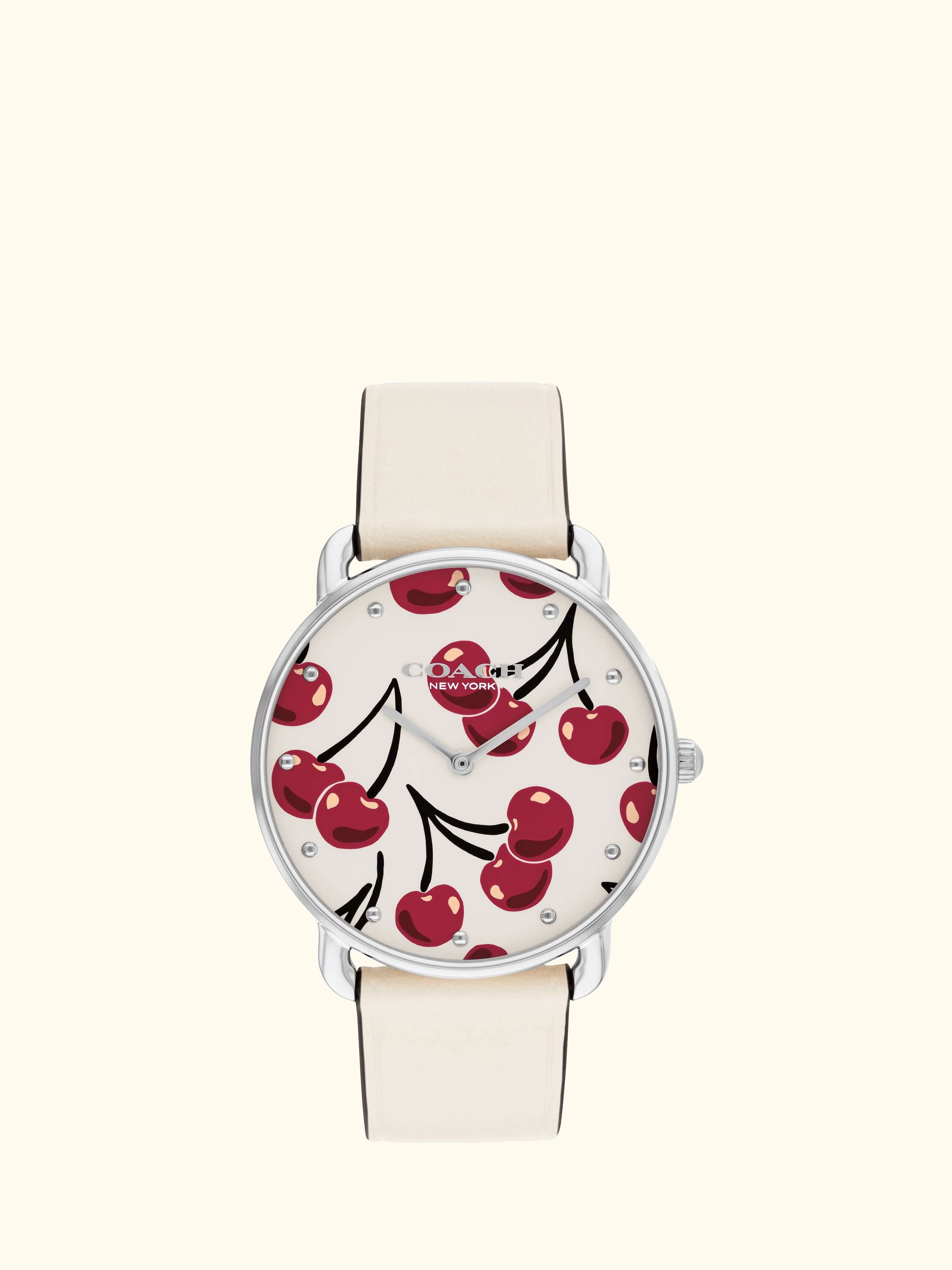 14504518 Women's Cherry Dial Leather Strap Watch, Cream