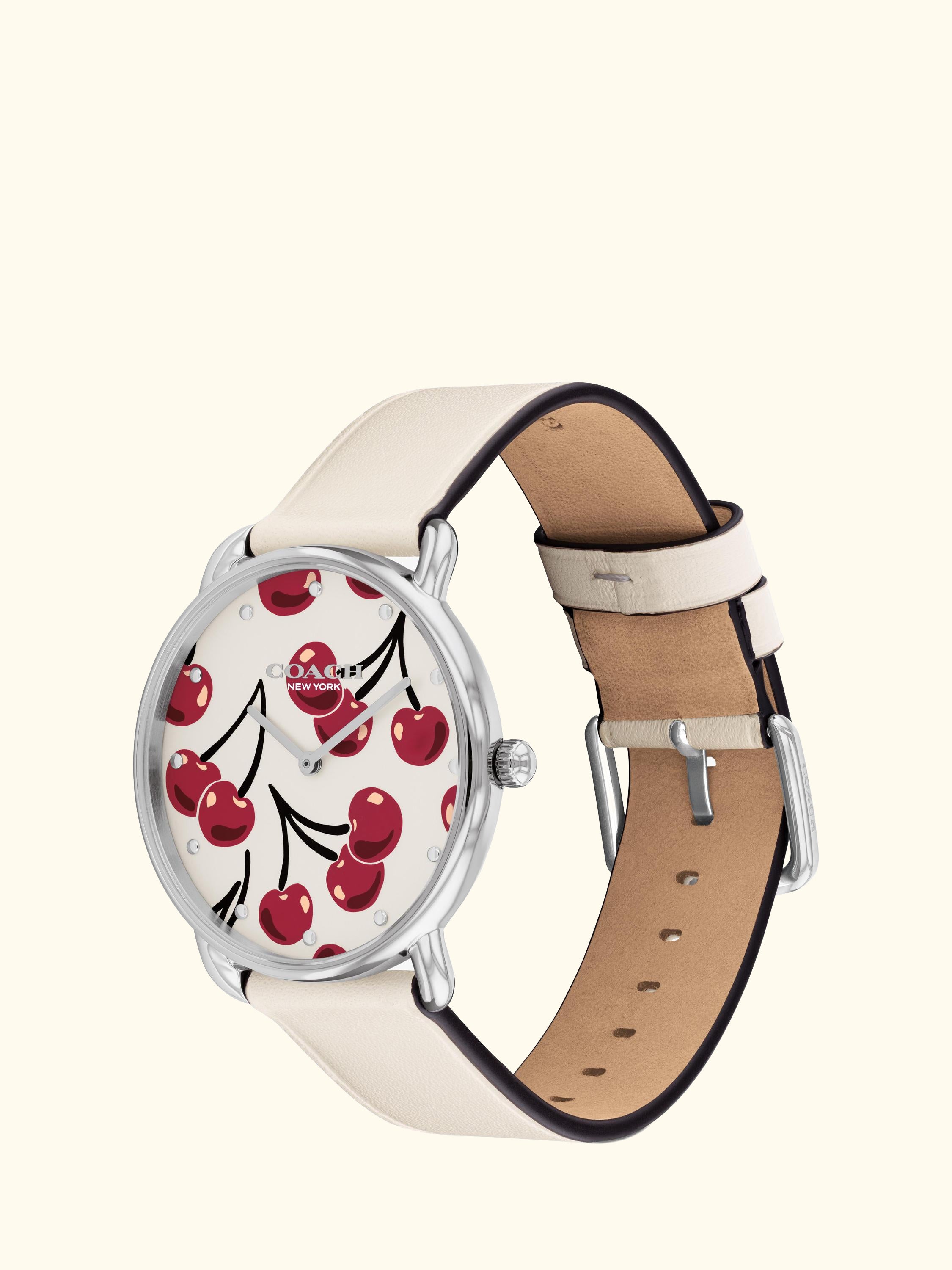 14504518 Women's Cherry Dial Leather Strap Watch, Cream