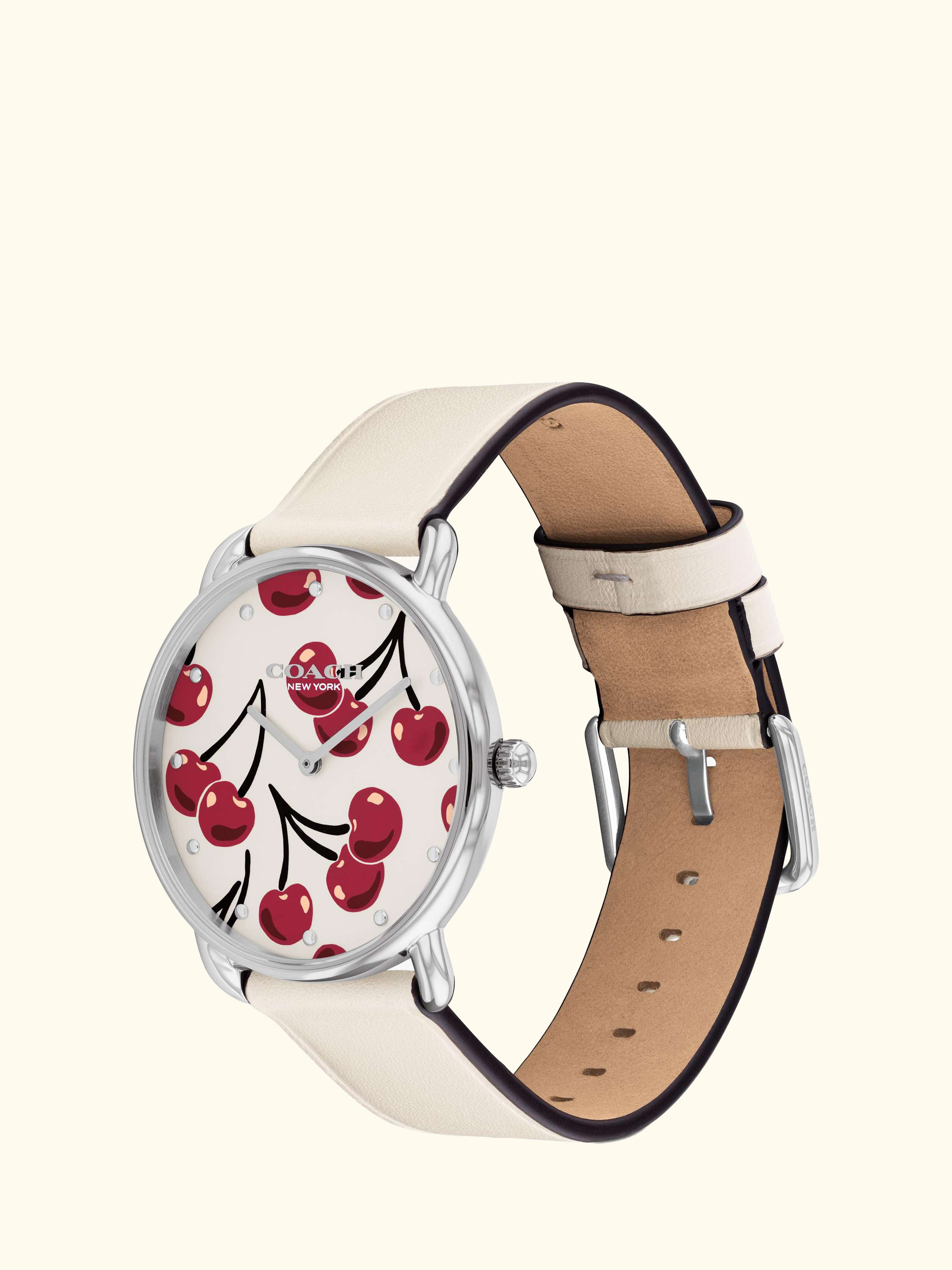 14504518 Women's Cherry Dial Leather Strap Watch, Cream