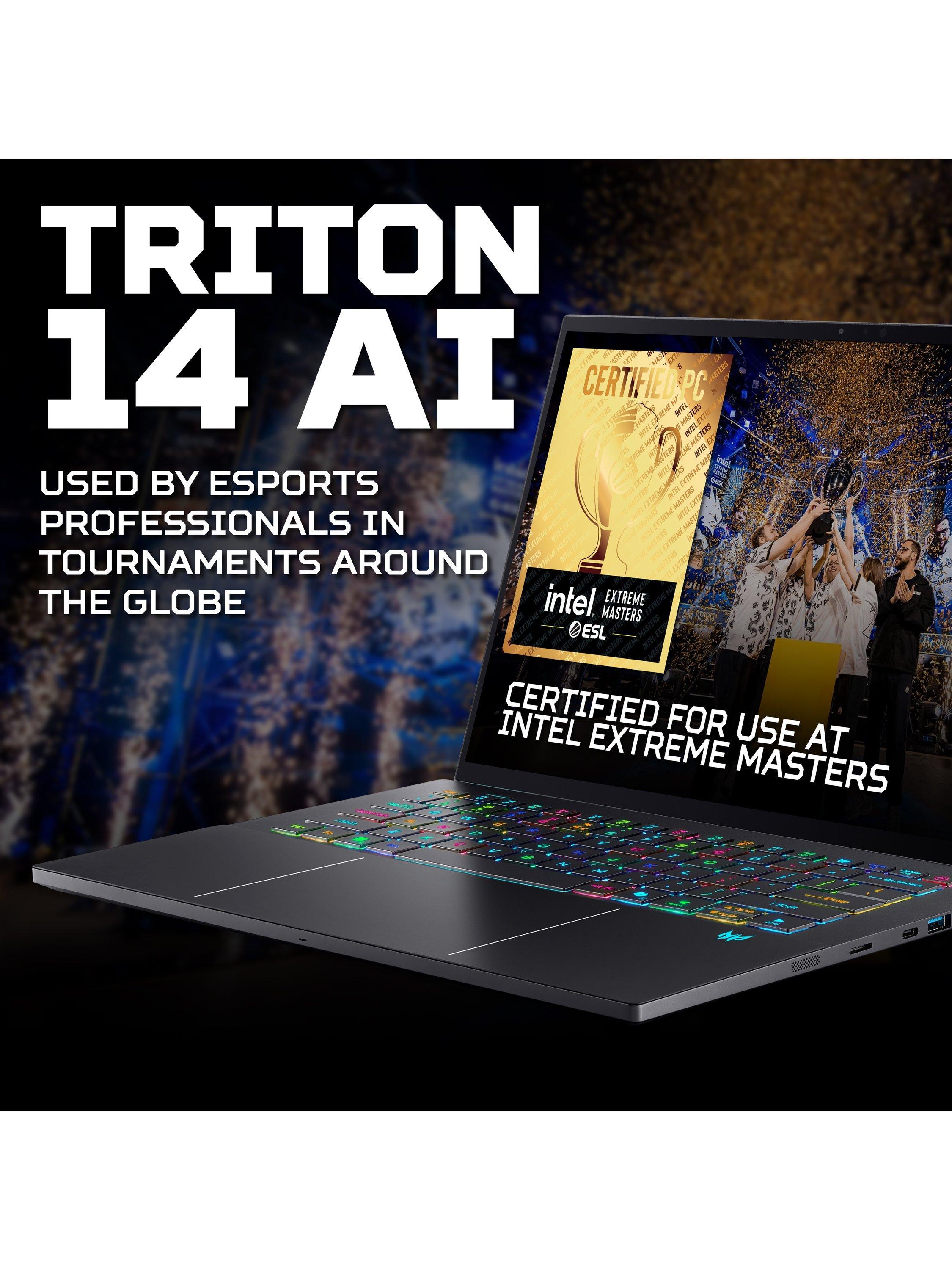 Predator Triton 14 AI Gaming Laptop, Intel Core Ultra 9 Processor, 32GB RAM, 2TB SSD, RTX 5070, 14.5” 2.8K OLED Touchscreen, Black