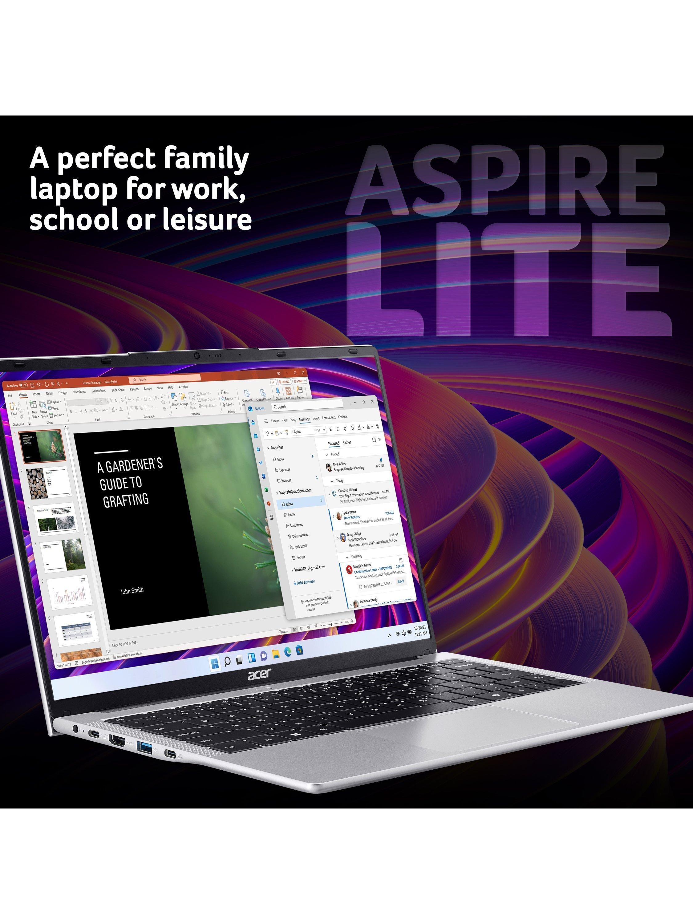 Aspire Lite 14 Laptop, Intel Core 3 Processor, 8GB RAM, 256GB SSD, 14” WUXGA, Silver