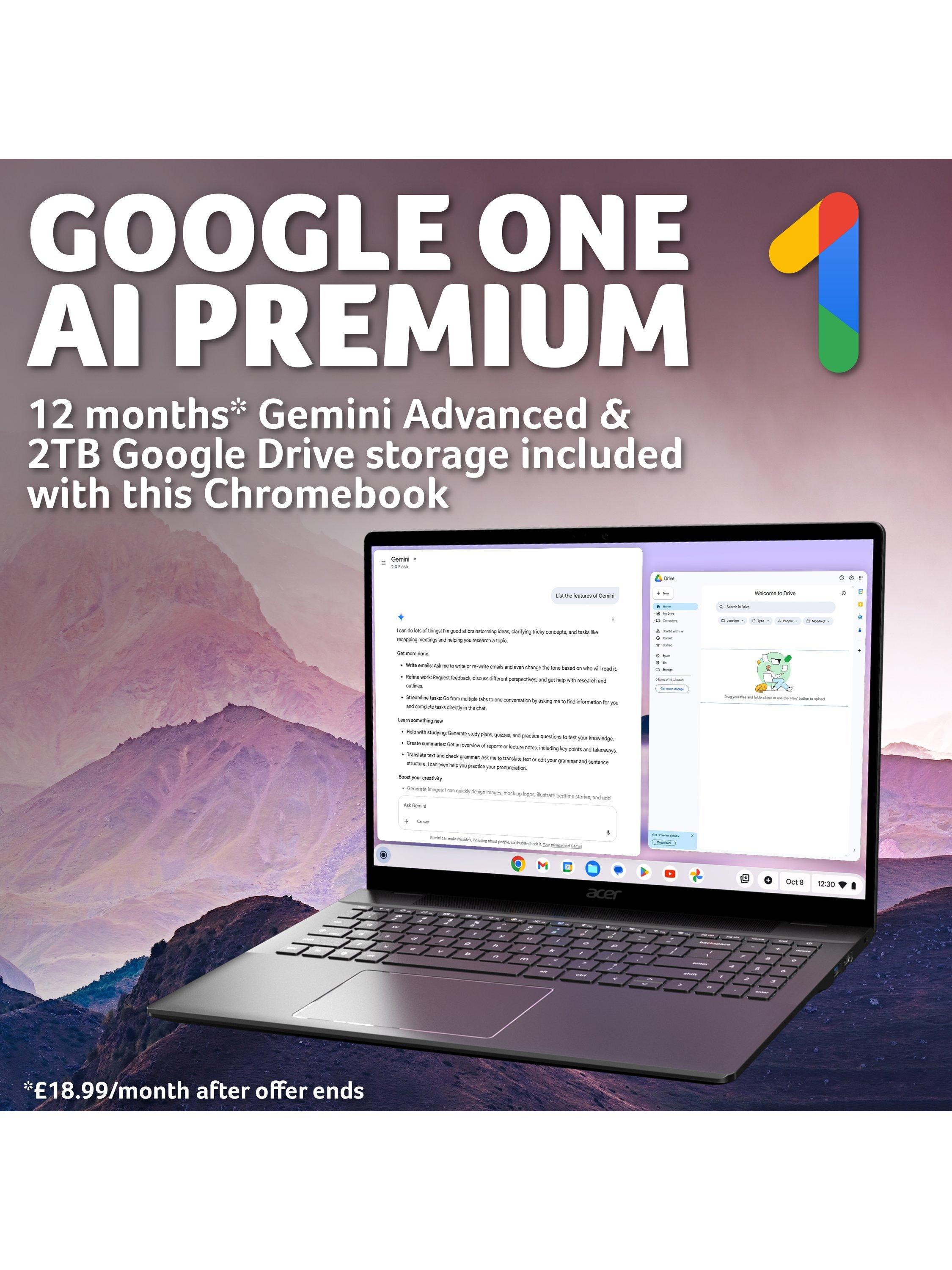 Chromebook Plus 516 Laptop, Intel Core i3 Processor, 8GB RAM, 128GB SSD, 16” WUXGA, Iron