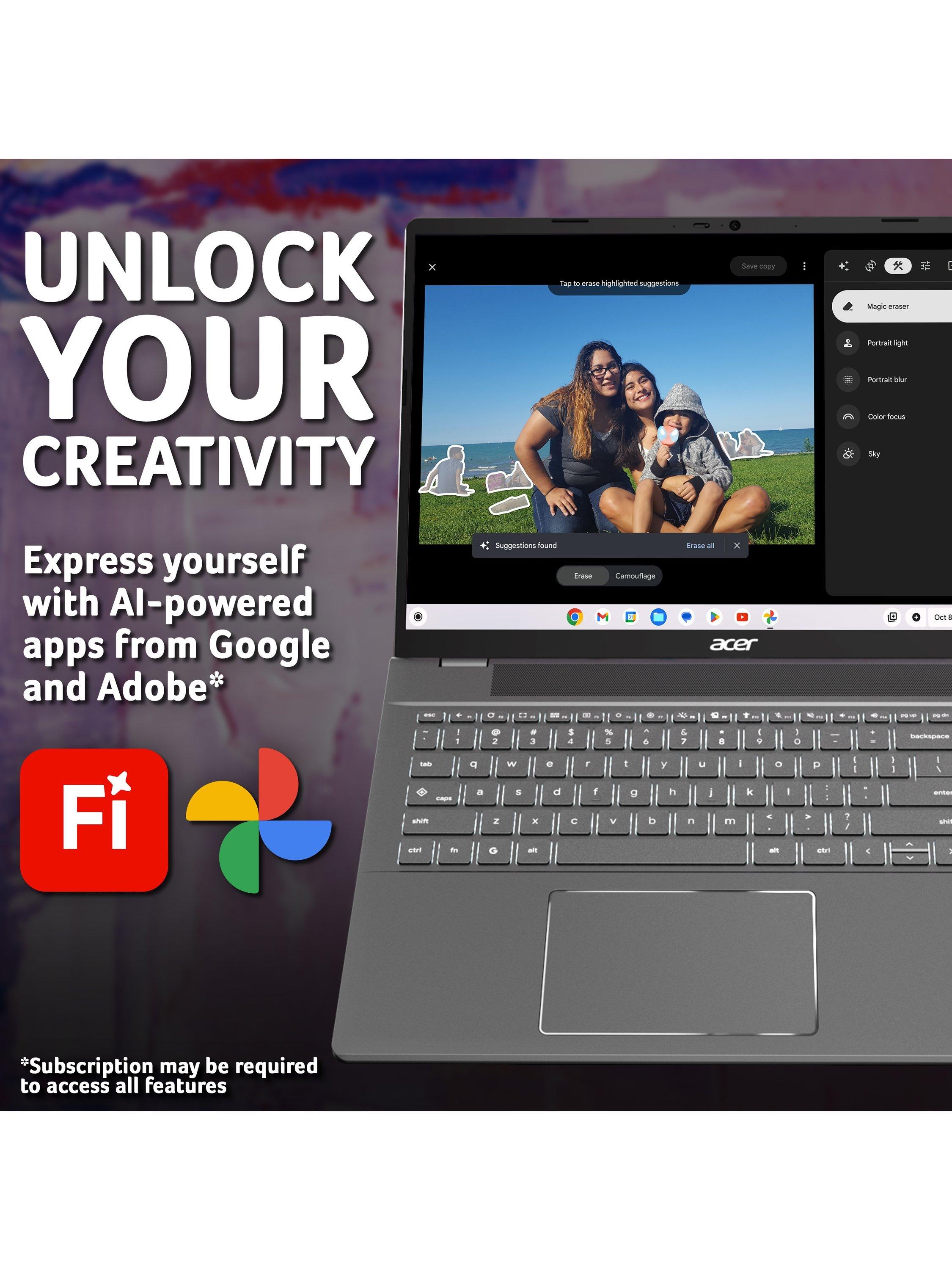 Chromebook Plus 516 Laptop, Intel Core i3 Processor, 8GB RAM, 128GB SSD, 16” WUXGA, Iron