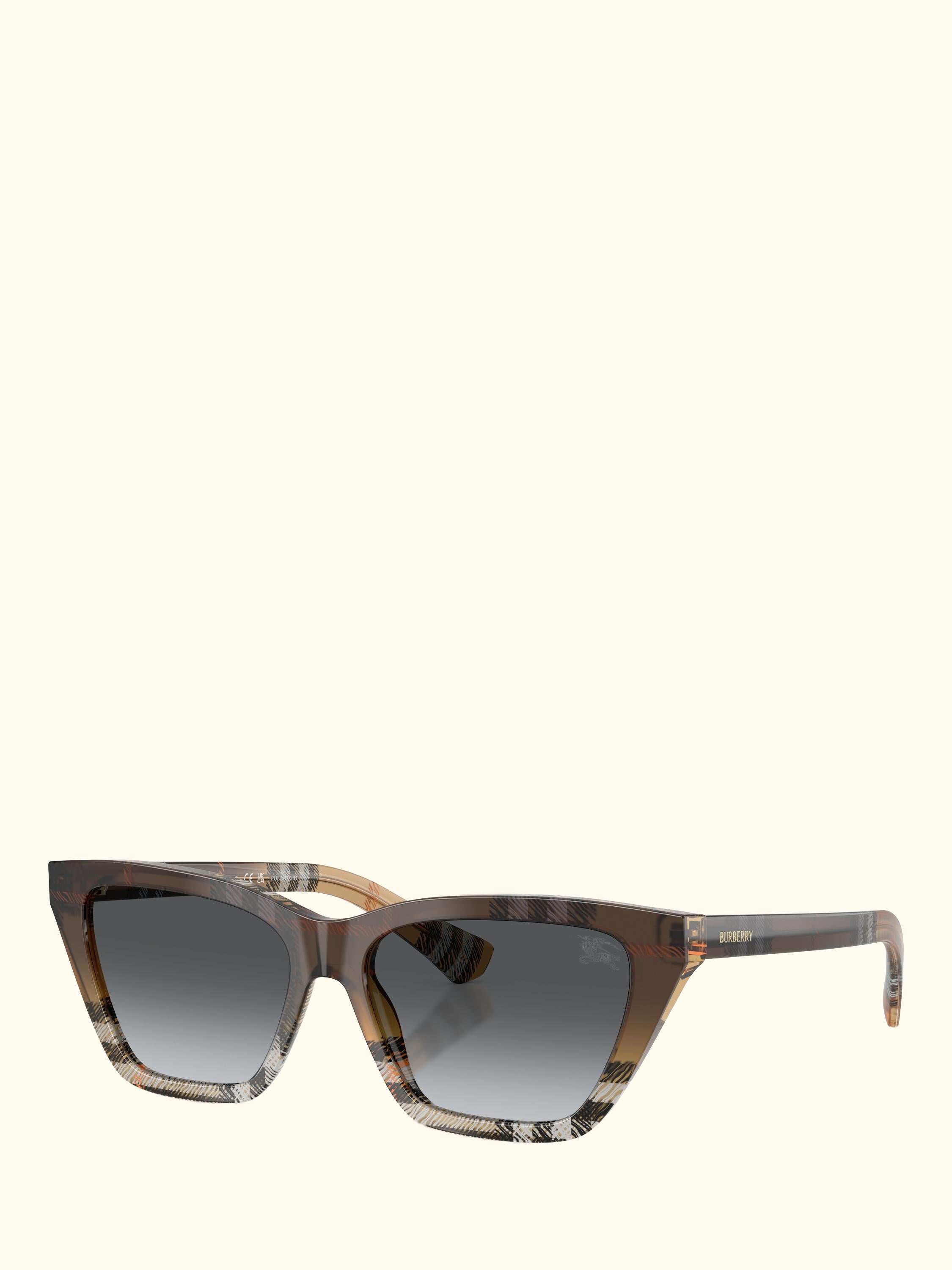 BE4468 Women's Polarised Cat Eye Sunglasses, Check Sand Gradient/Grey Gradient