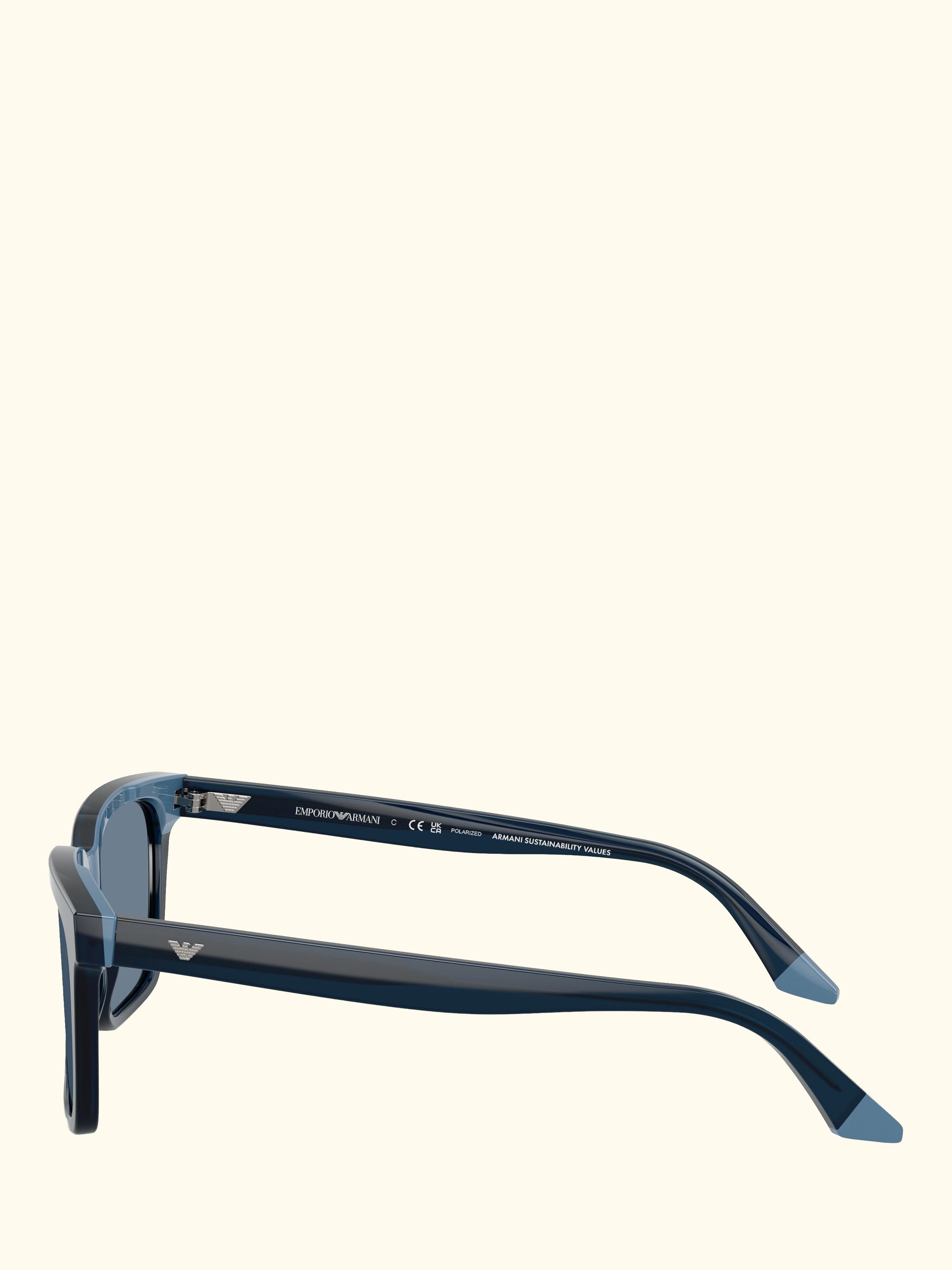 EA4260 Men's Polarised Square Sunglasses, Shiny Opal Blue/Light Blue