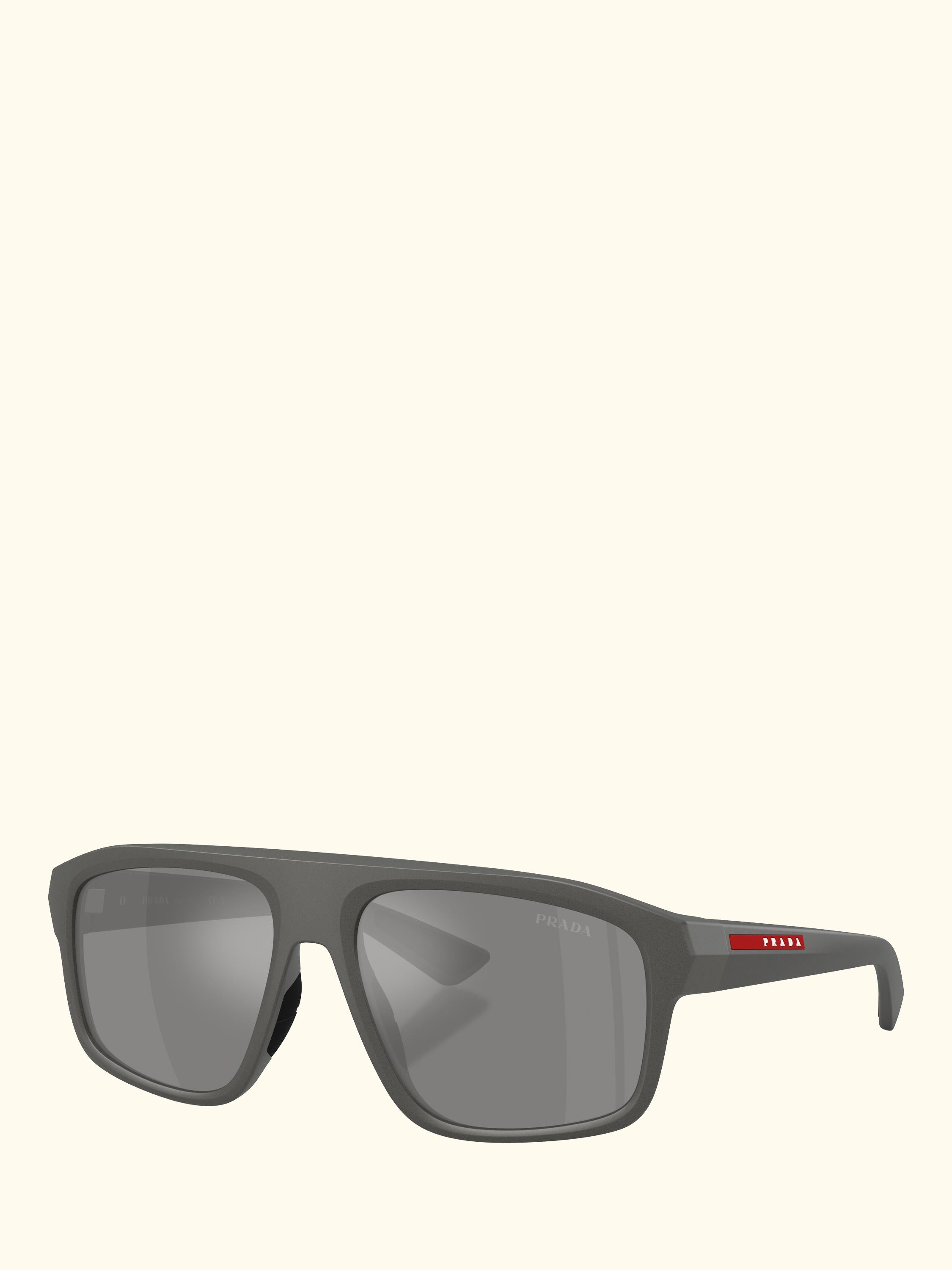 Prada Linea Rossa PS B02S Men's Irregular Sunglasses, Metal Grey/Mirror Grey