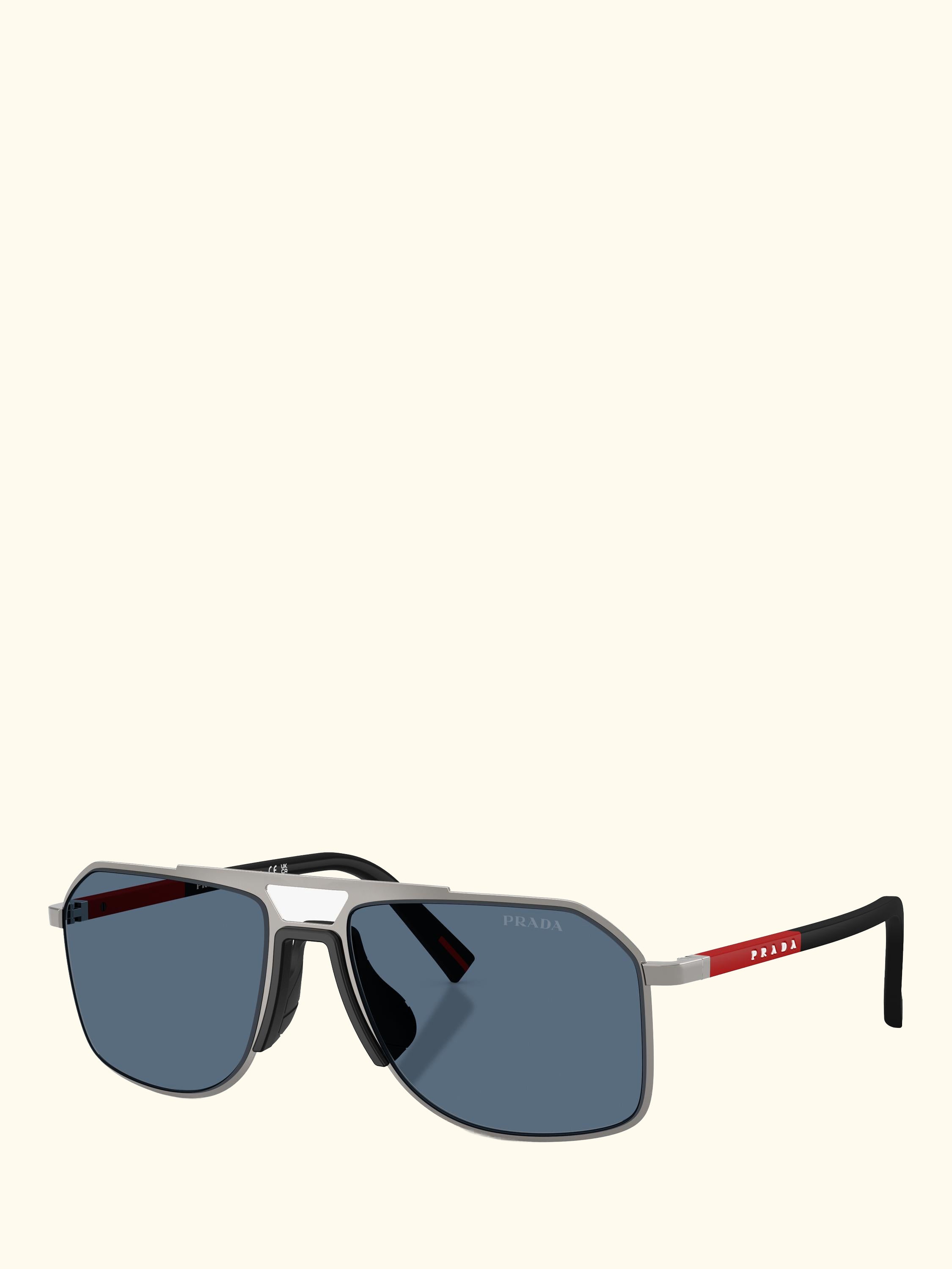 Prada Linea Rossa PS B51S Men's Aviator Sunglasses, Gunmetal/Blue