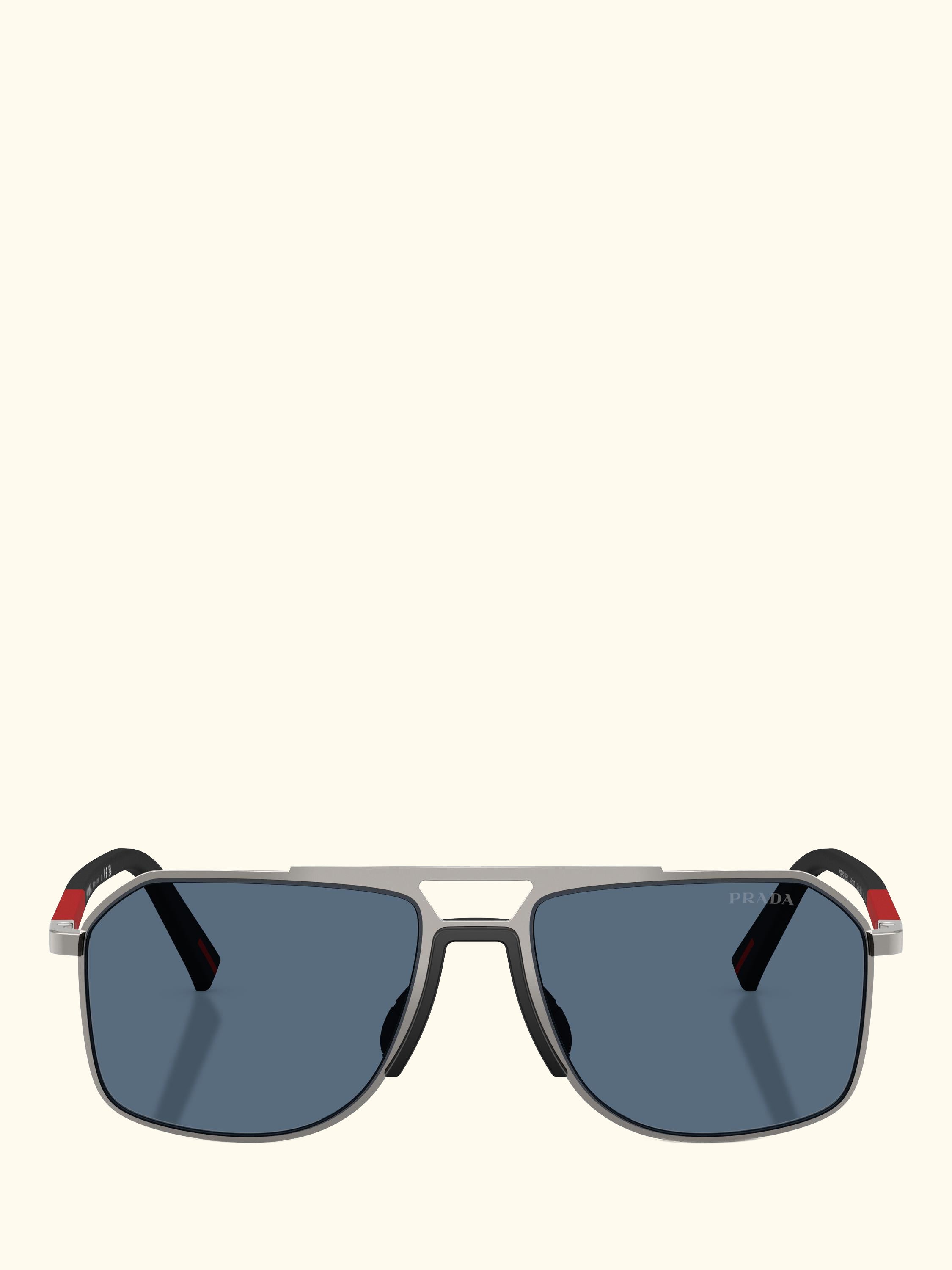 Prada Linea Rossa PS B51S Men's Aviator Sunglasses, Gunmetal/Blue