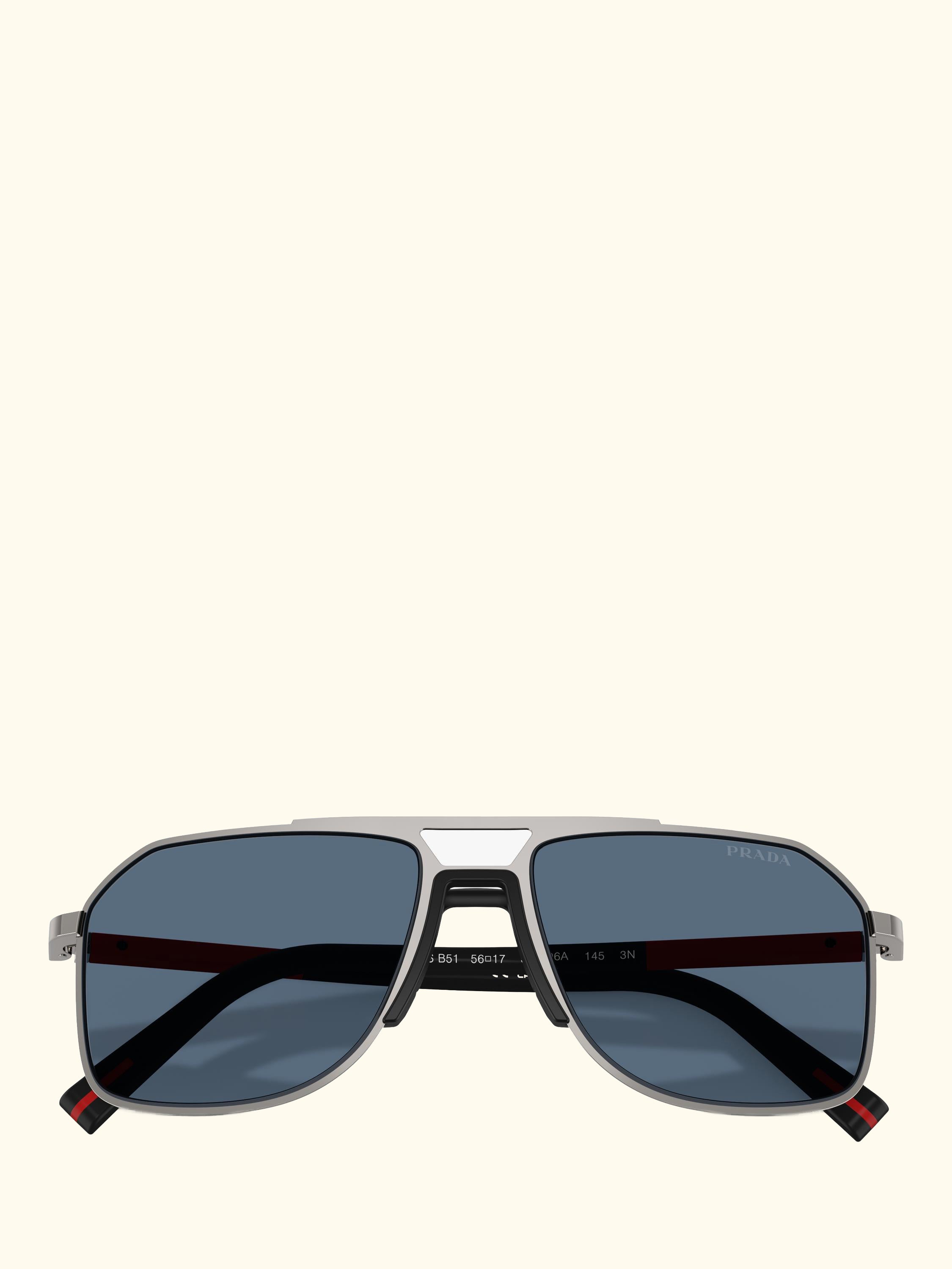 Prada Linea Rossa PS B51S Men's Aviator Sunglasses, Gunmetal/Blue