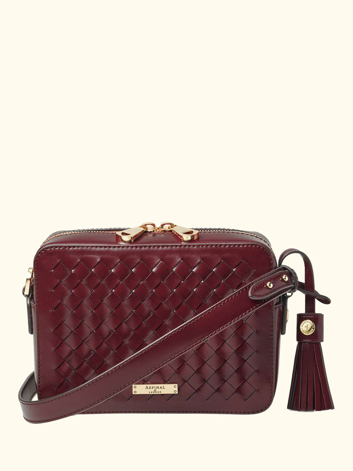 Woven Leather Crossbody Camera Bag, Burgundy