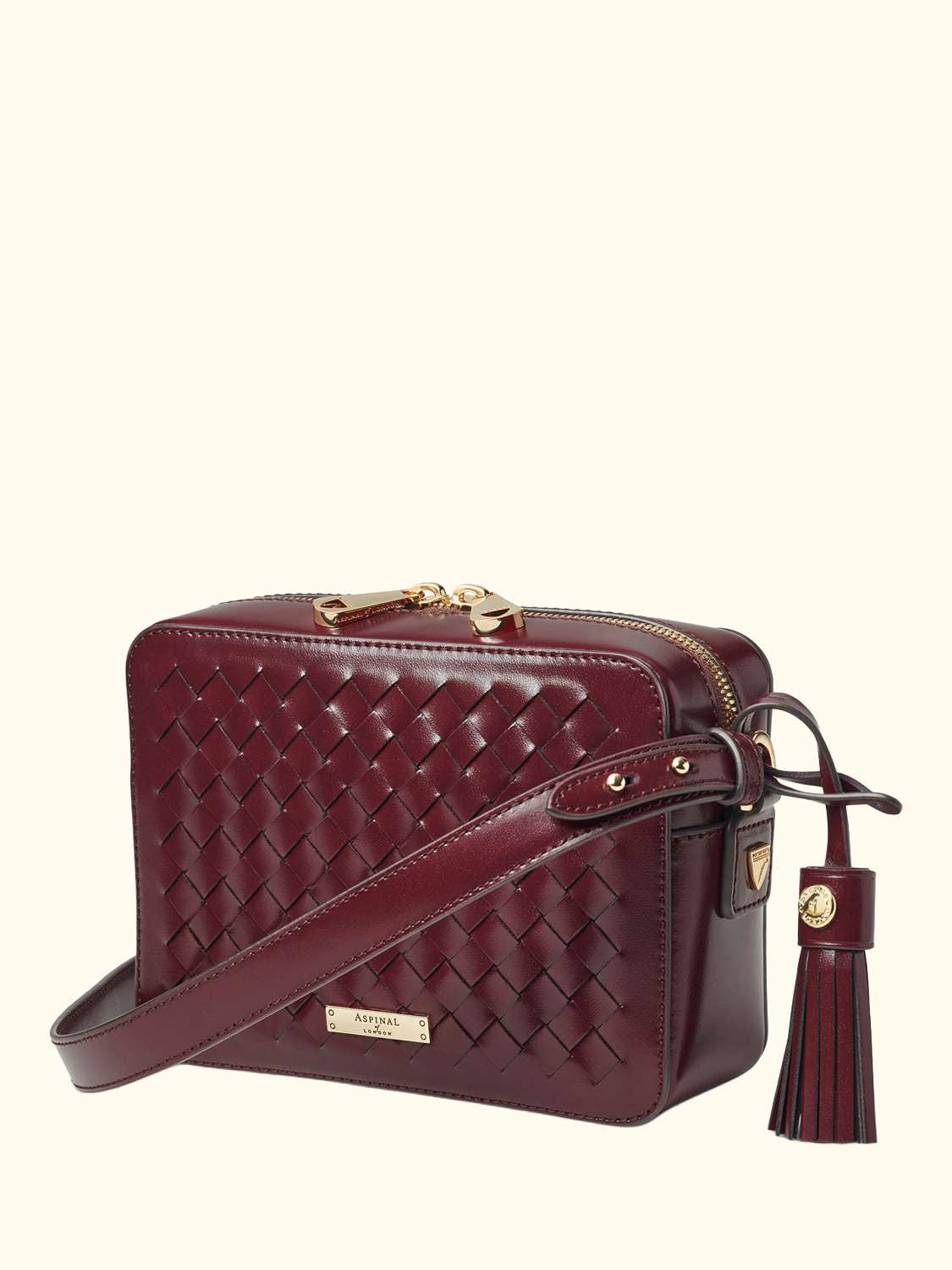 Woven Leather Crossbody Camera Bag, Burgundy