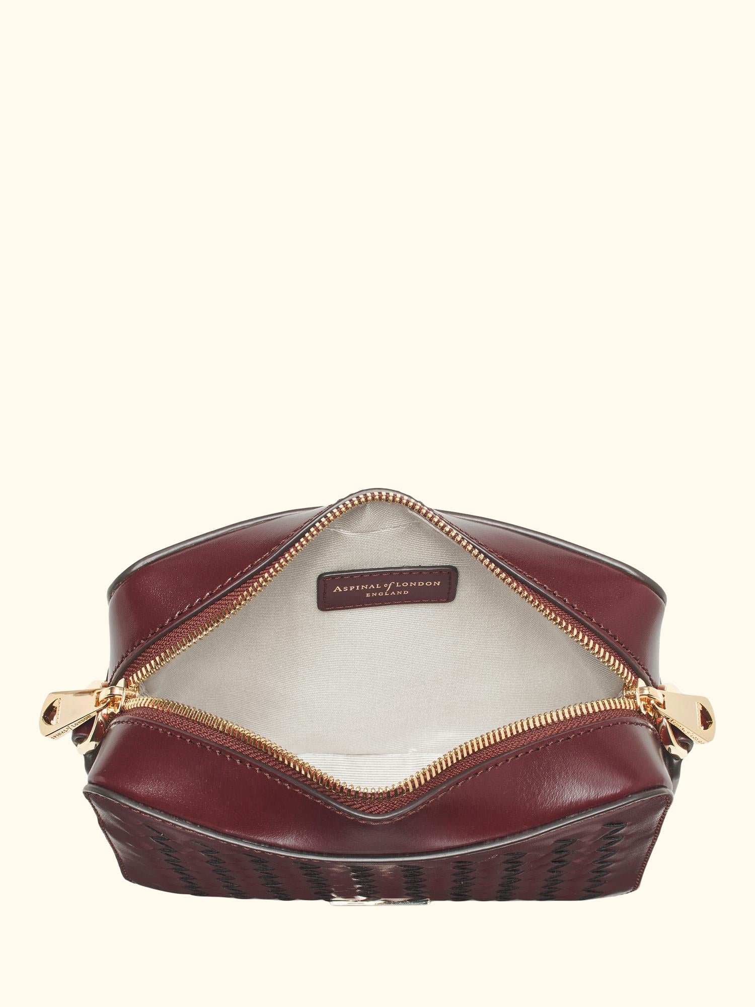 Woven Leather Crossbody Camera Bag, Burgundy