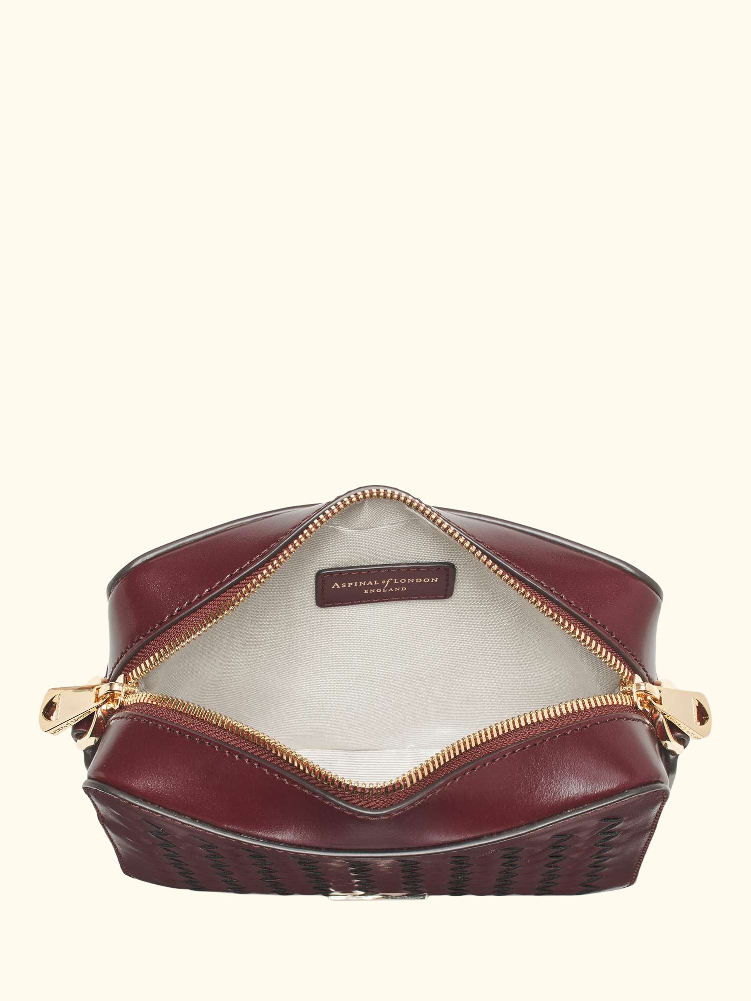 Woven Leather Crossbody Camera Bag, Burgundy