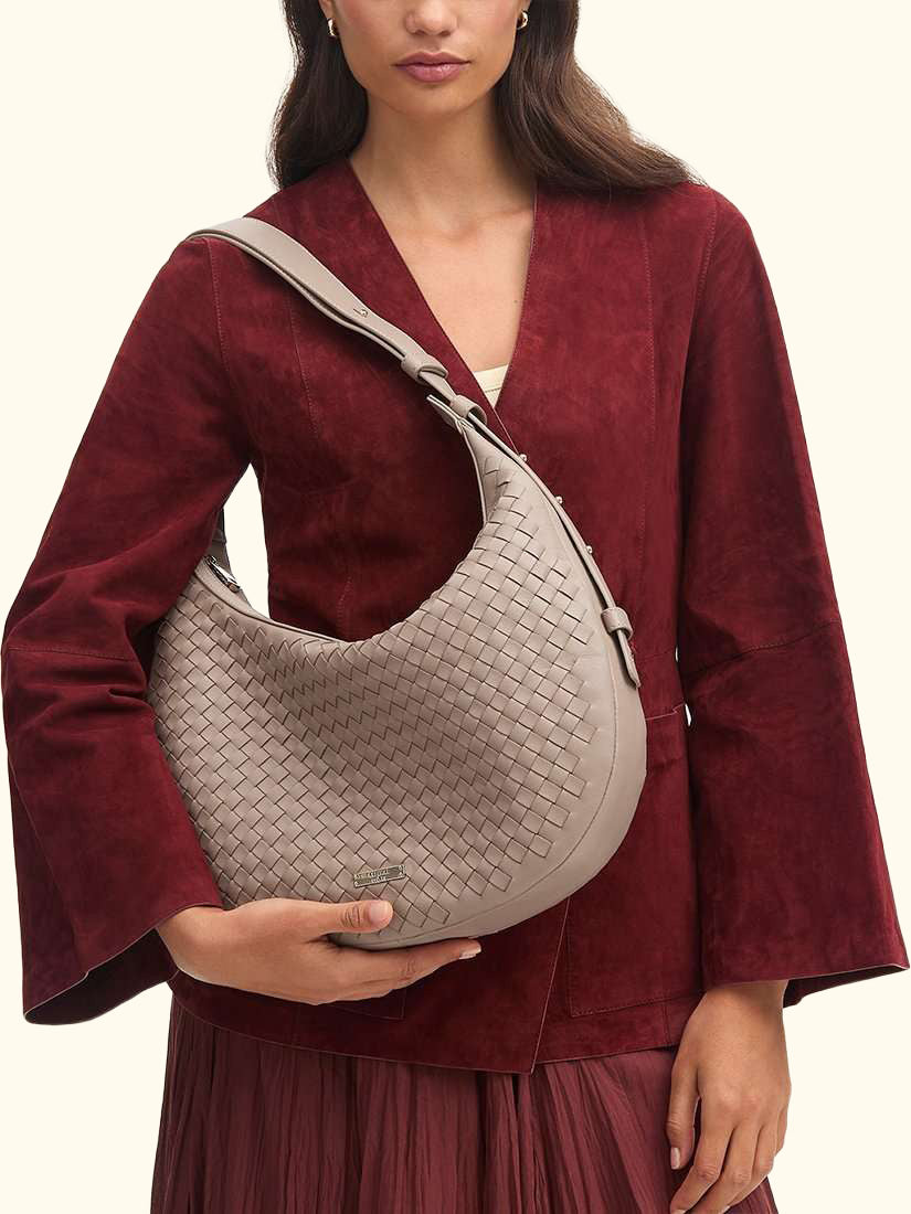 Hudson Leather Slouchy Shoulder Bag, Taupe